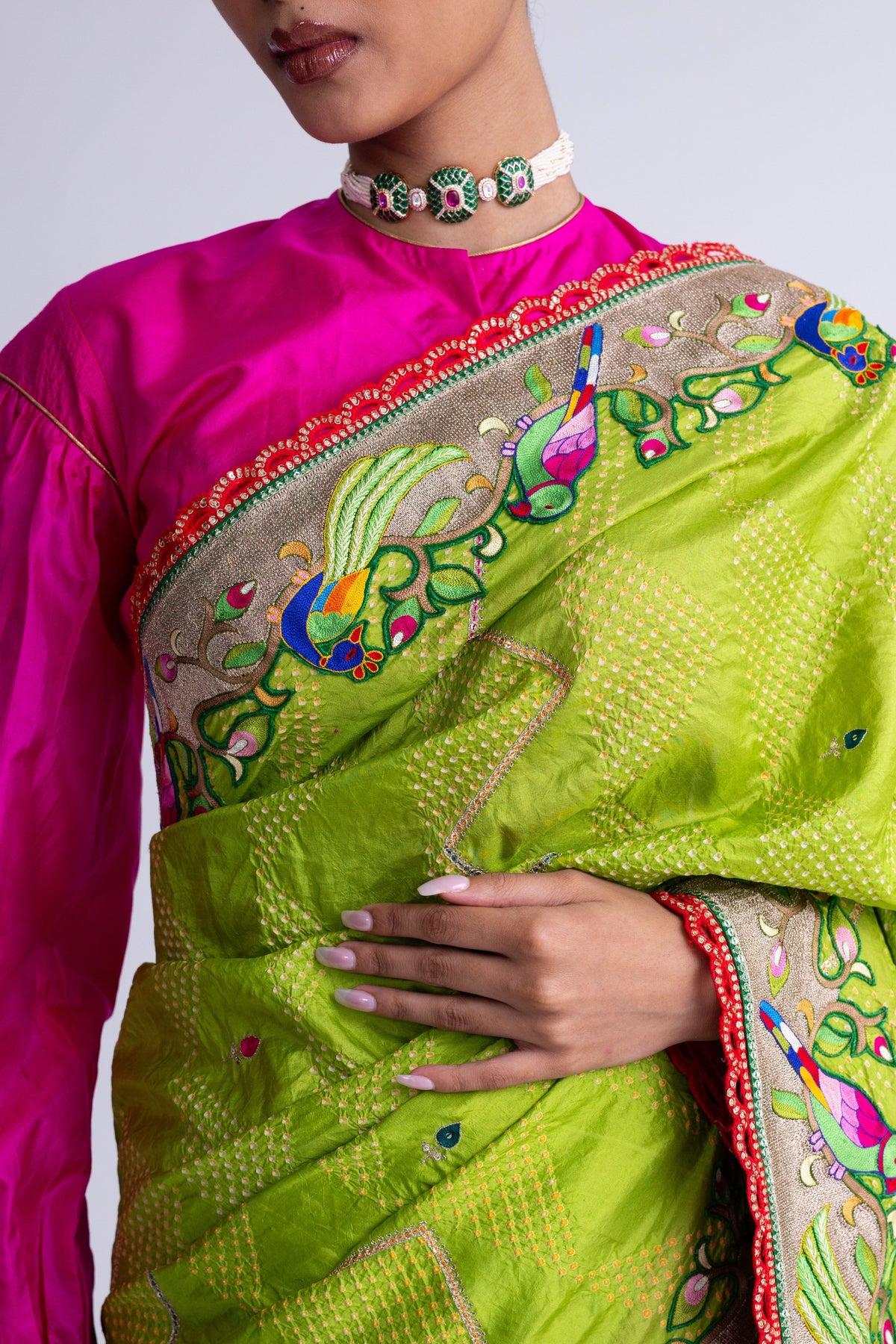 Parrot Green Aari Saree