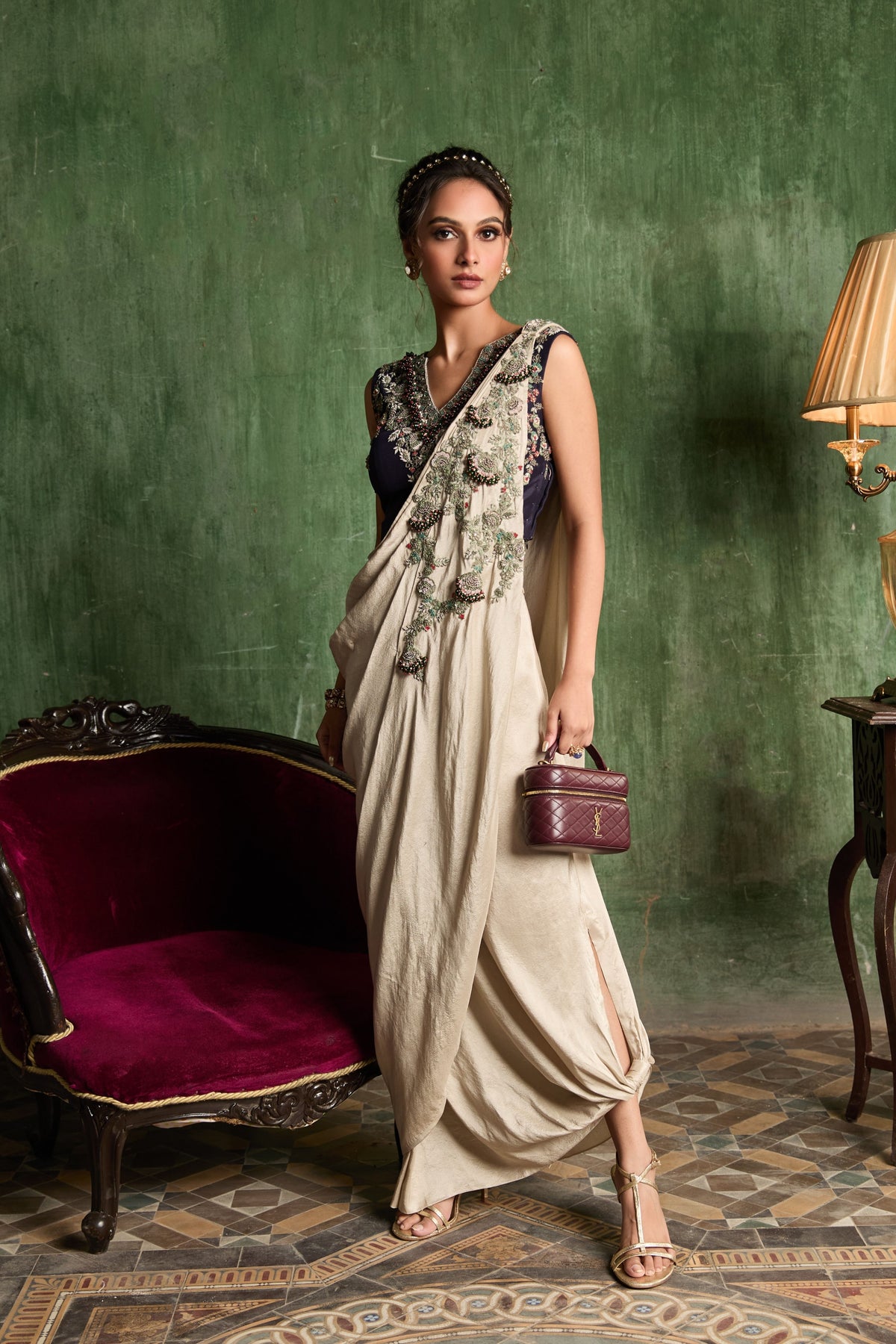 Beige Draped Skirt Set