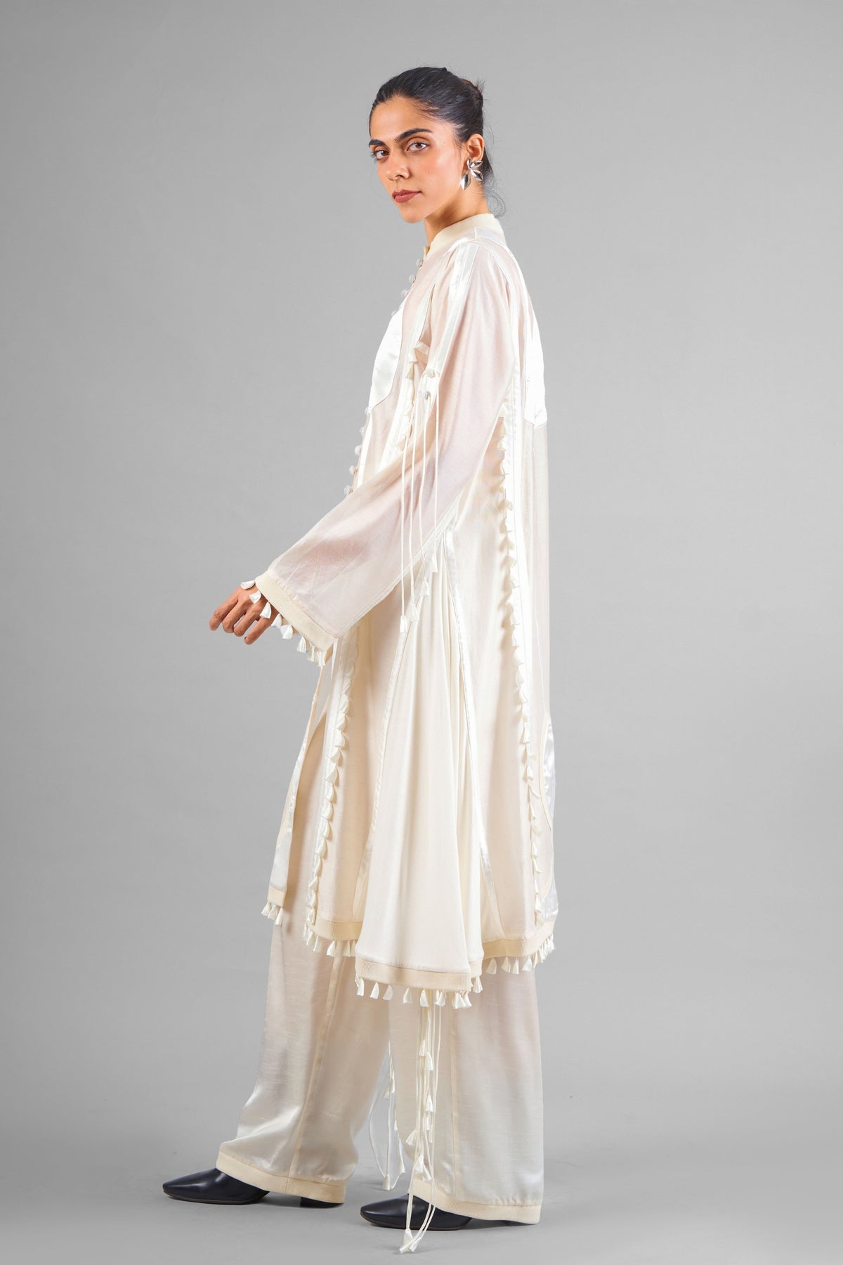 Ivory Sculptural Tassels Tunic Set