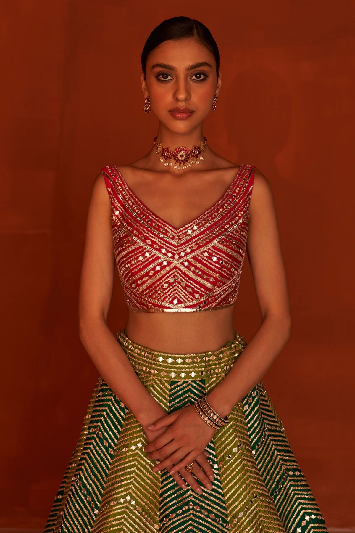 Multicolor Raw Silk Lehenga Set