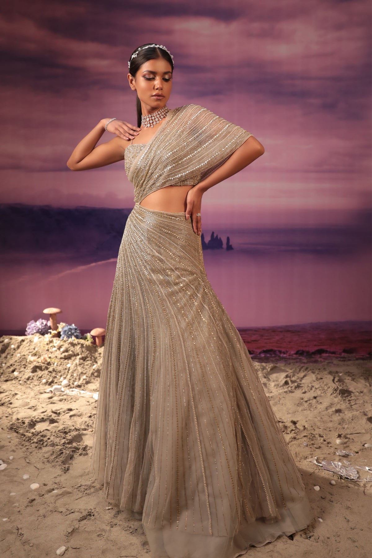 Grey Sequins Embroidered Lehenga Set