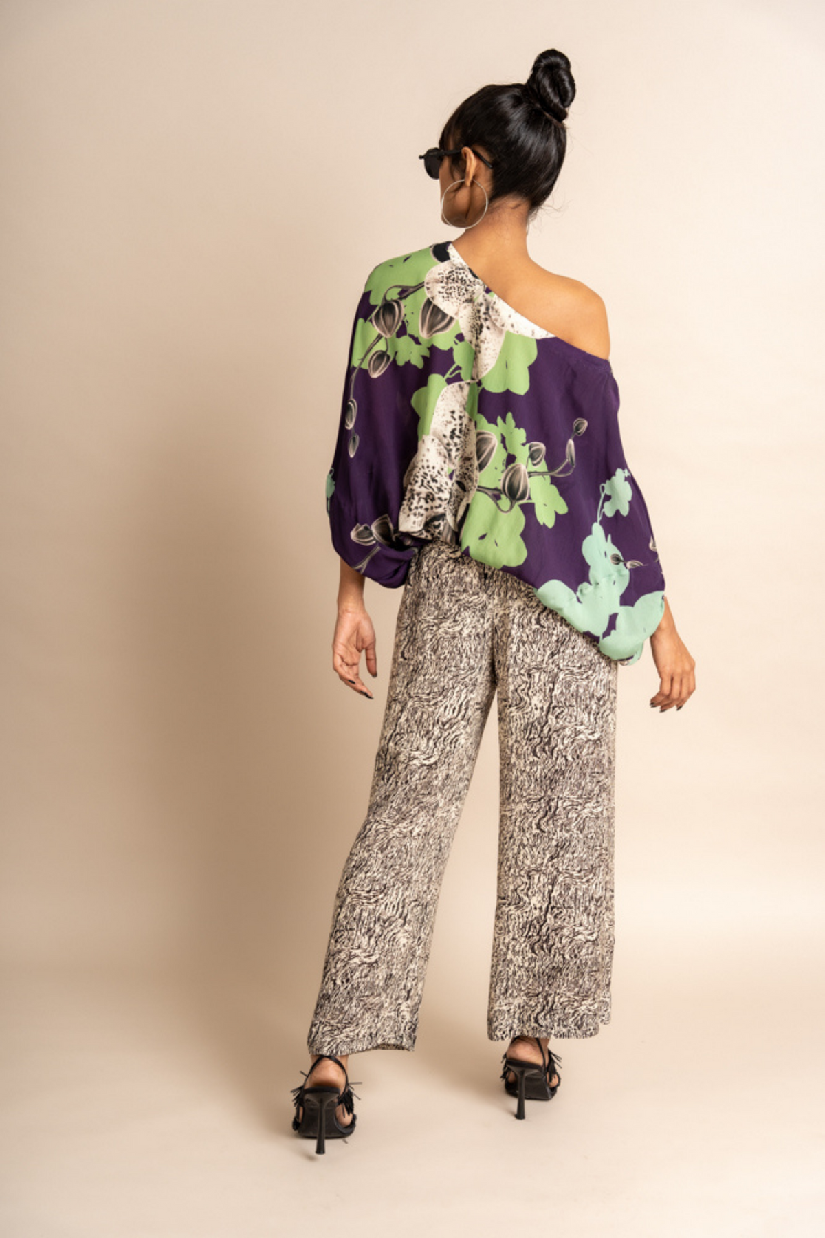 Aubergine Print on Crepe Off Shoulder