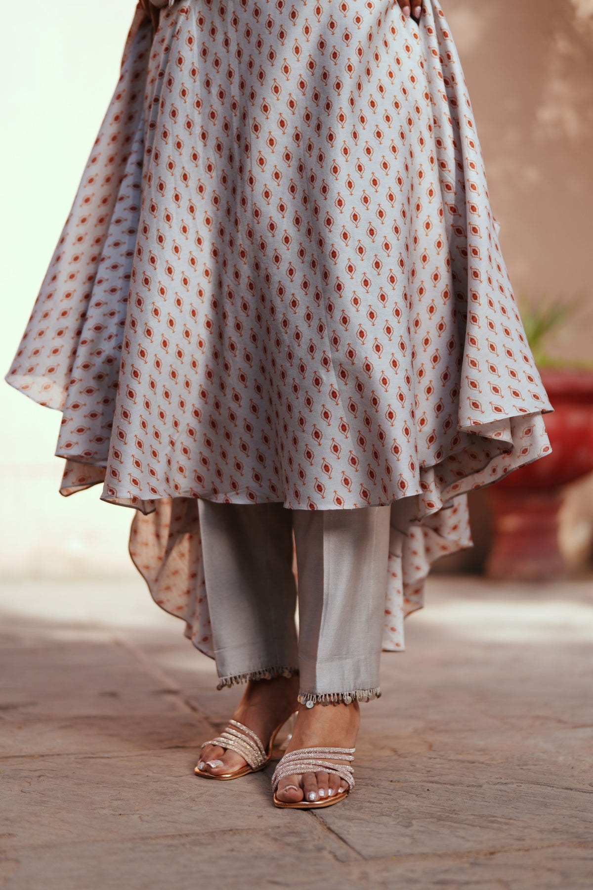 Grey Chanderi Embroidered Kurta Set