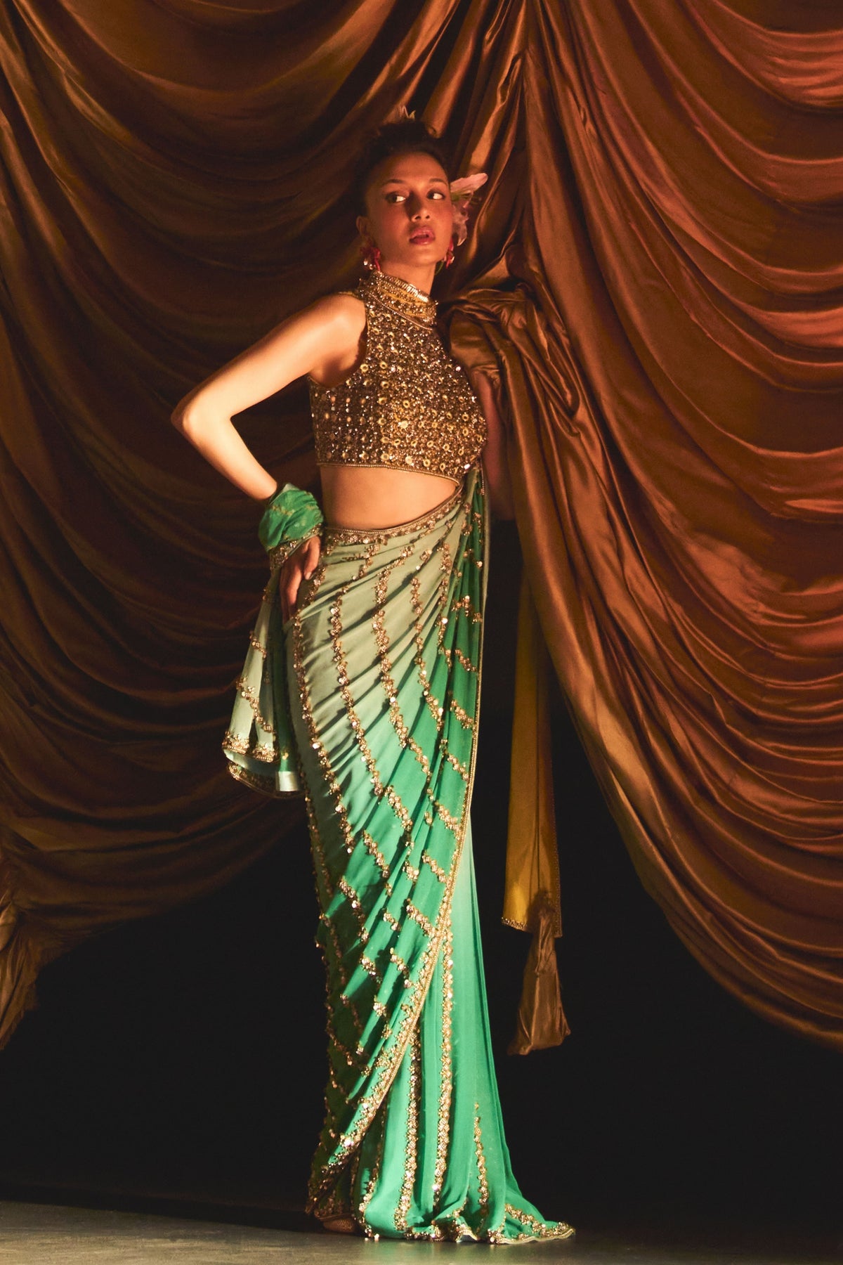Seher Citrine Sindoori Saree Set