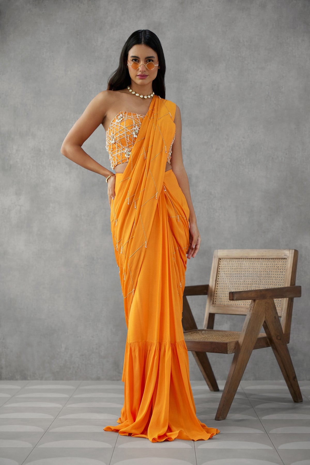 Saffron Orange Saree With Blouse