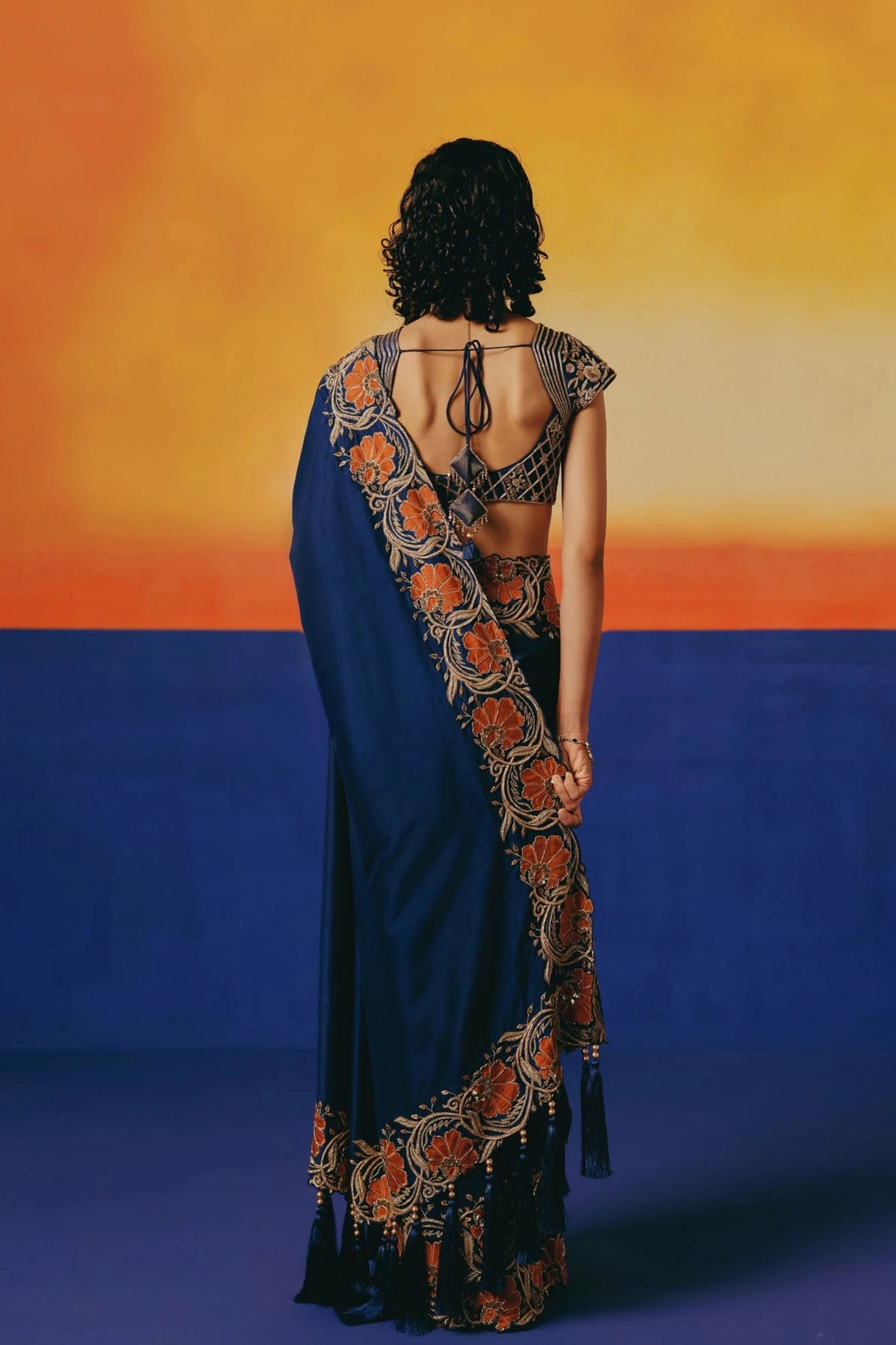 Navy Floral Saree Set