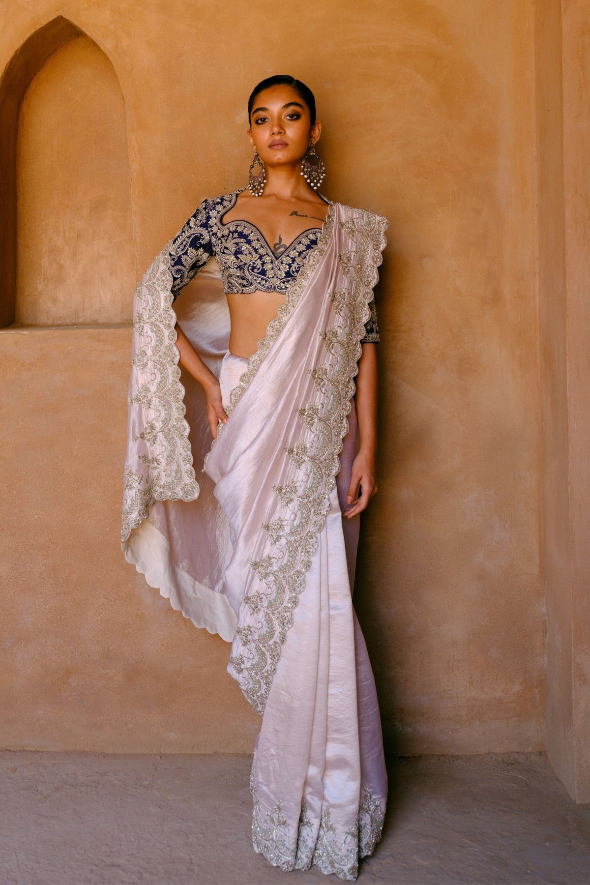 Embroidered Ivory Saree With Blouse