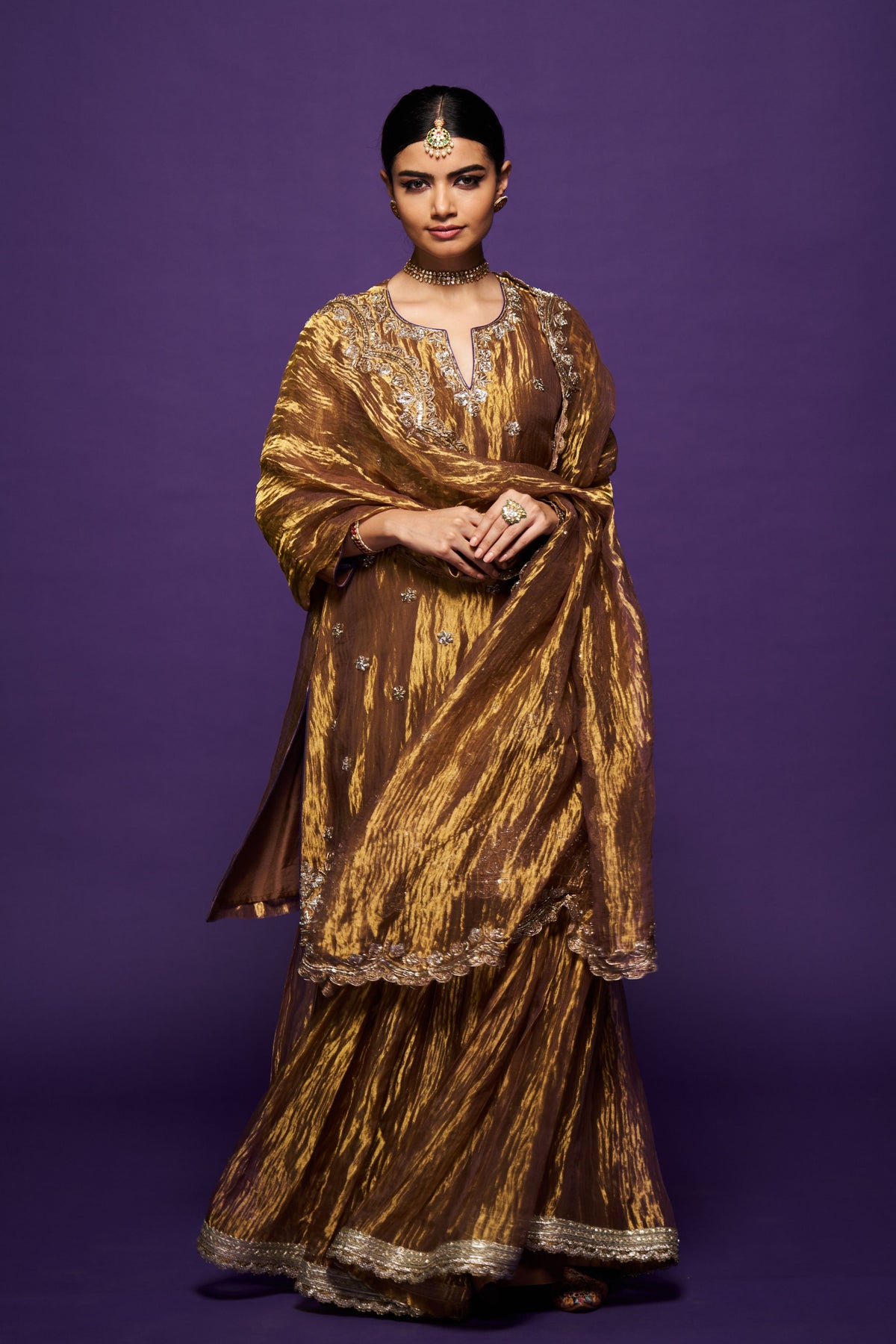 Golden Tissue Noor Sharara Set