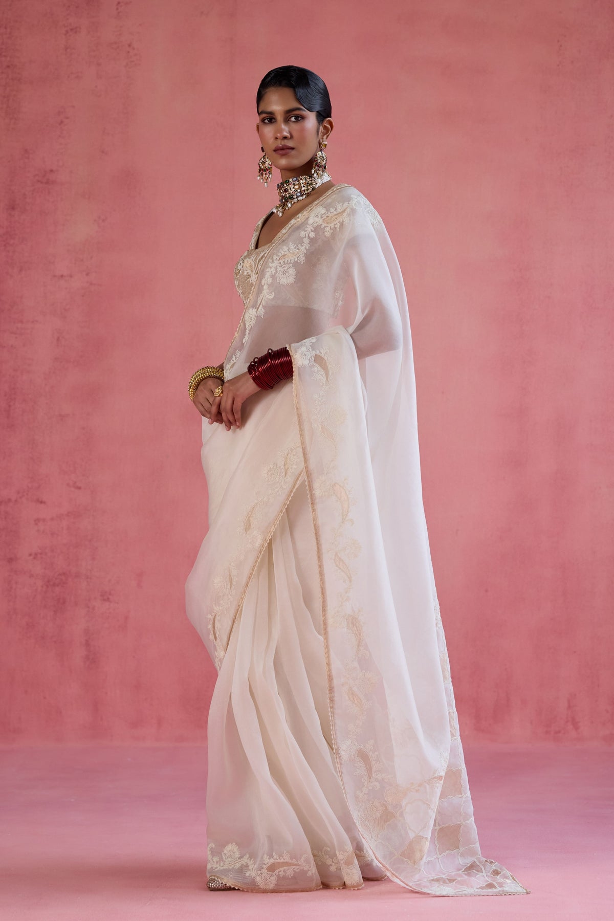 Zeba Ivory Saree Set