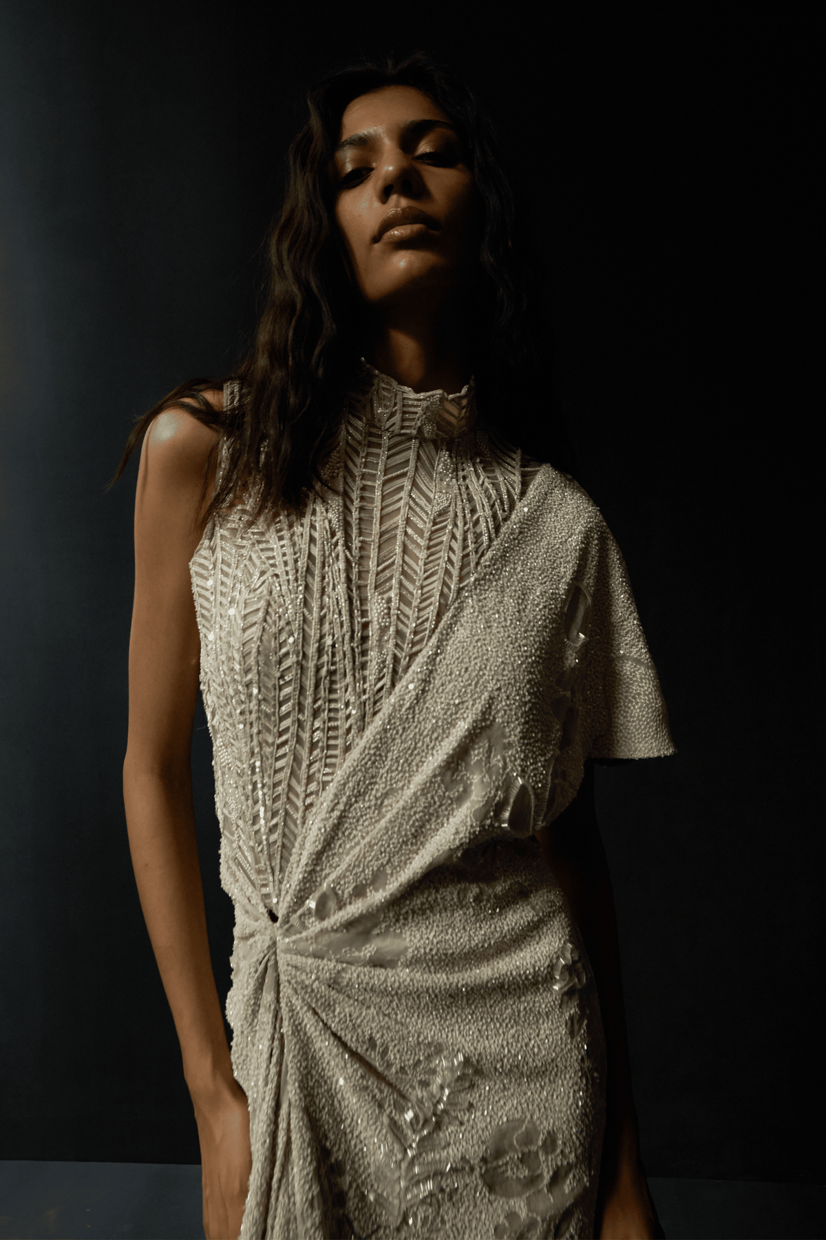 Nude Dot Botanical Drape Dress