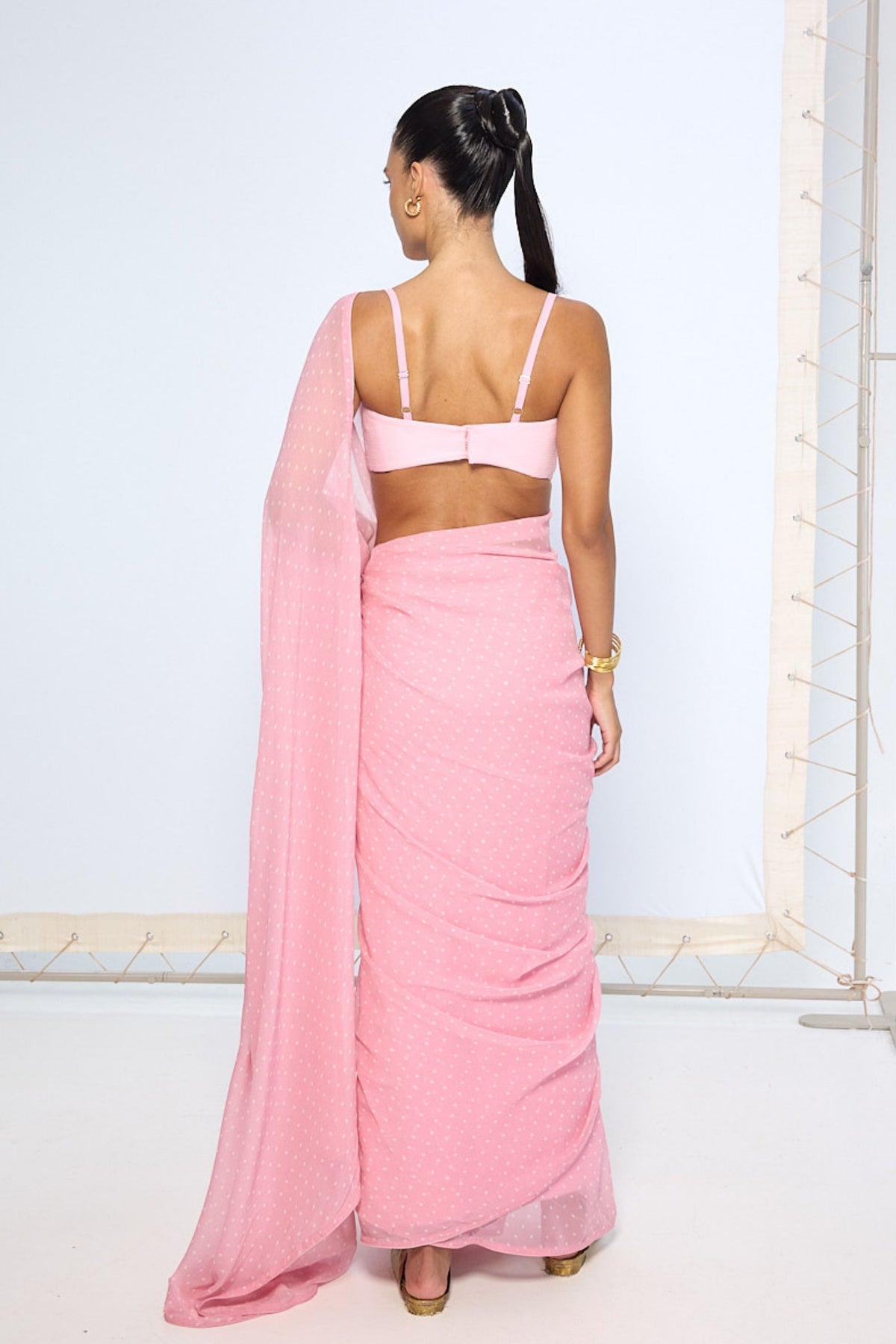 Strawberry Pink Polka Dotted Saree