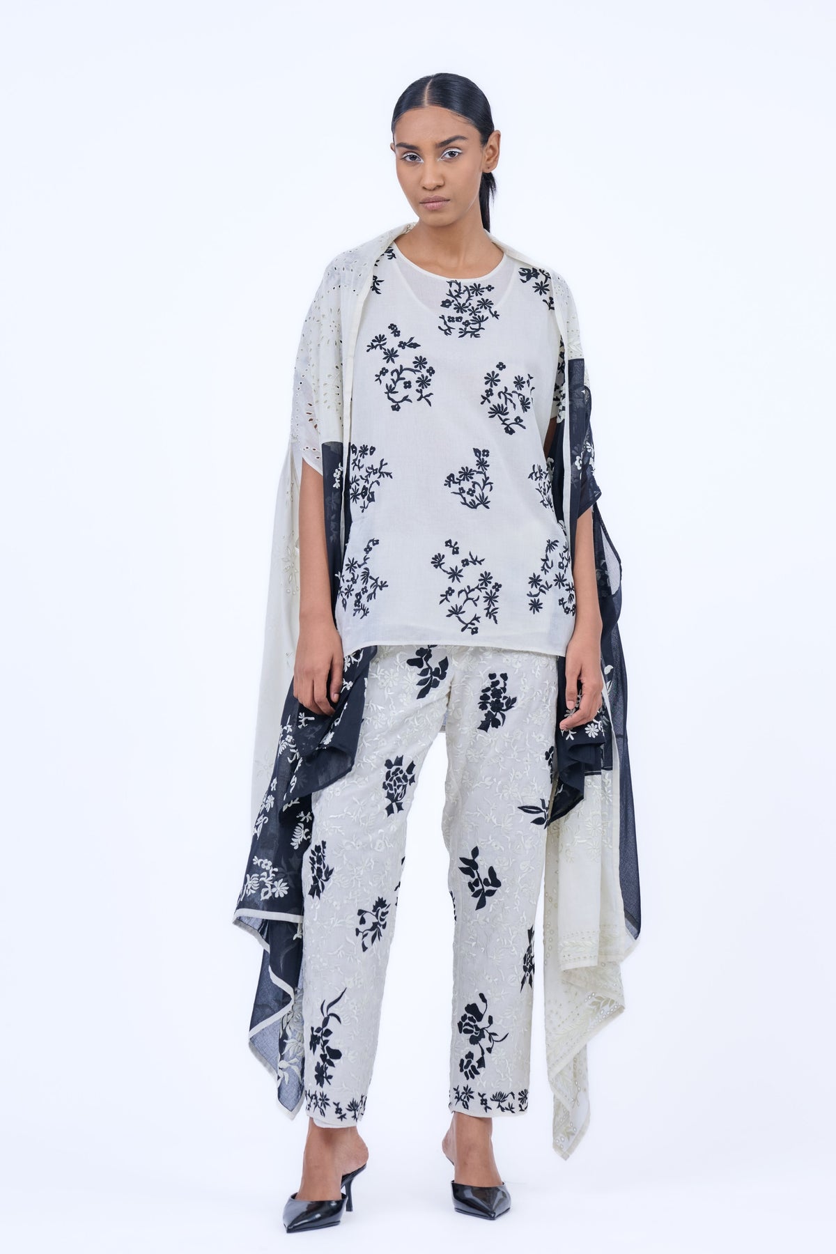 Ecru Black Cotton Top