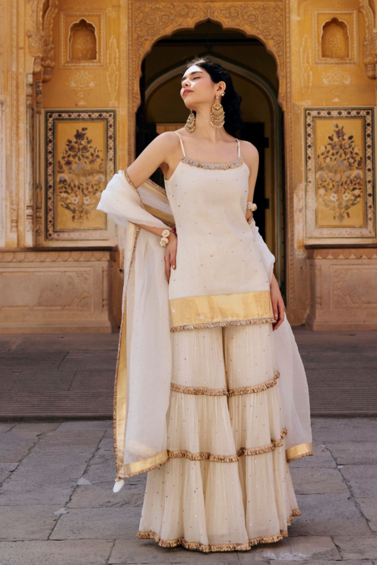 Ivory Spaghetti Sharara Set