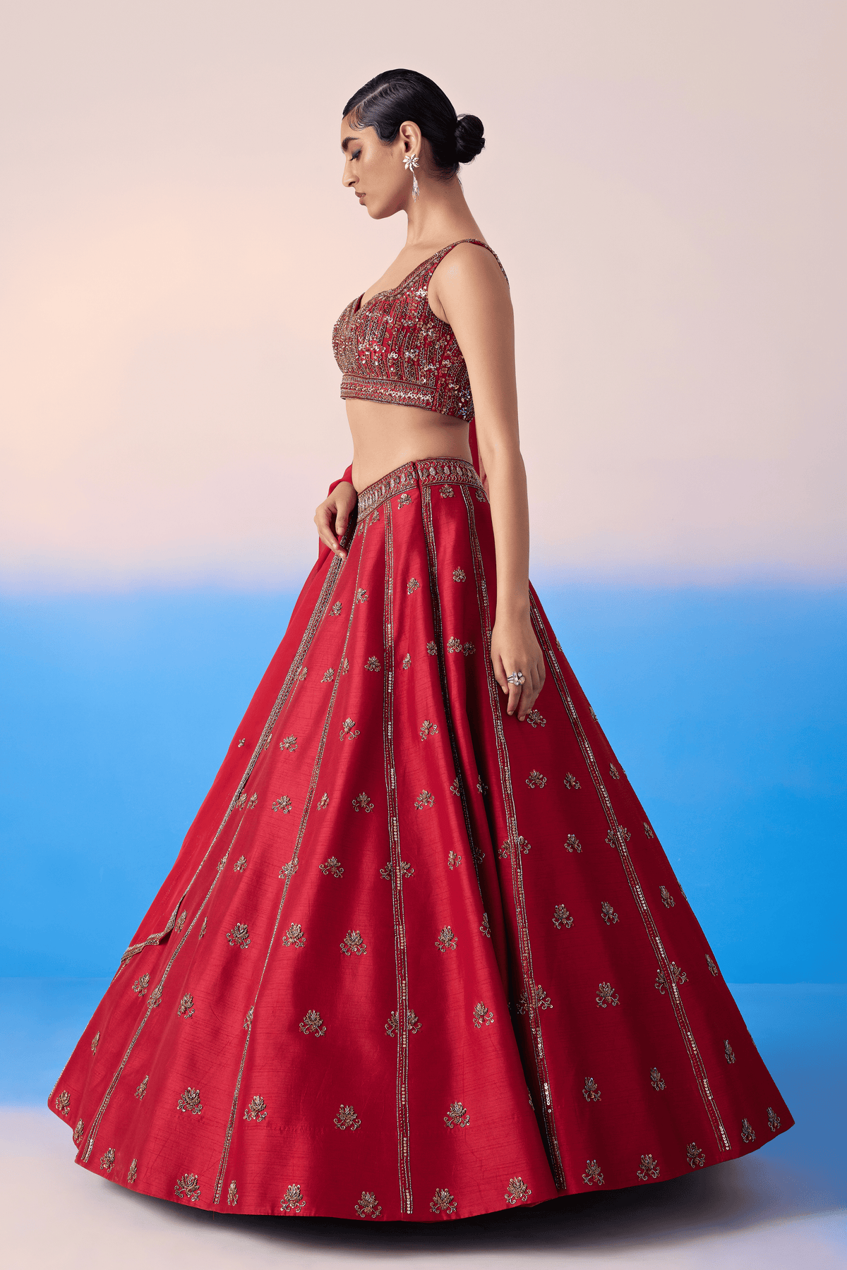 Carmine Red Lehenga Set
