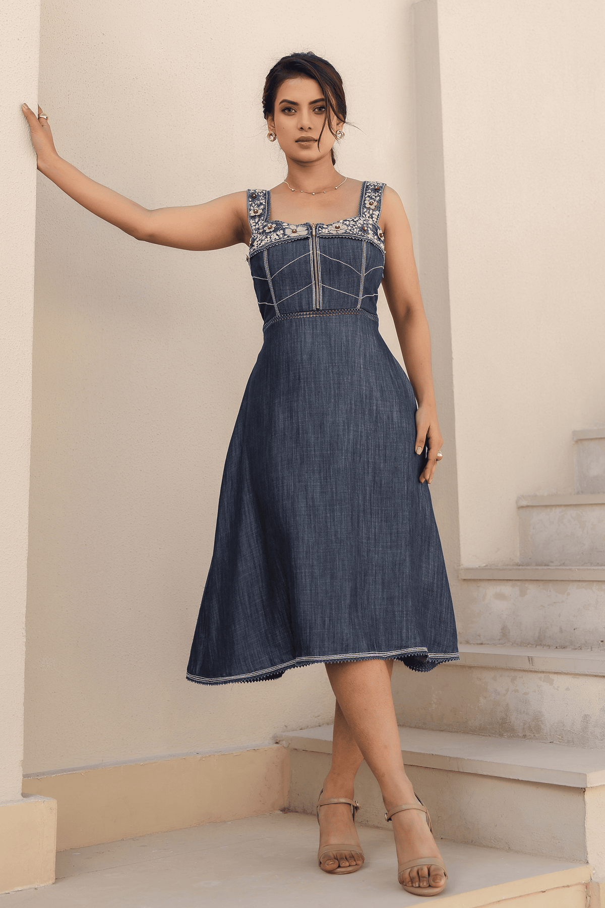 Azure Corset Dress in Dark Blue