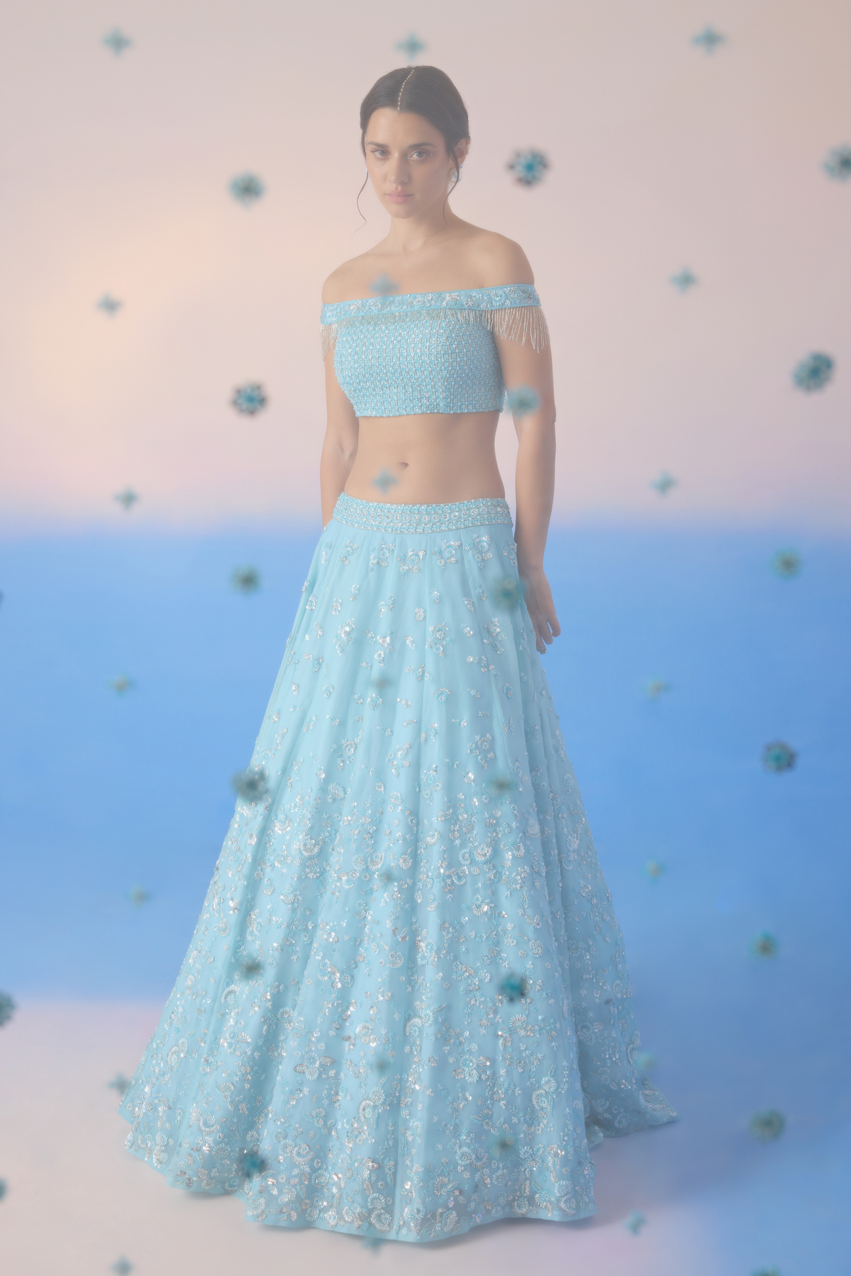 Sky Blue Embroidered Lehenga Set