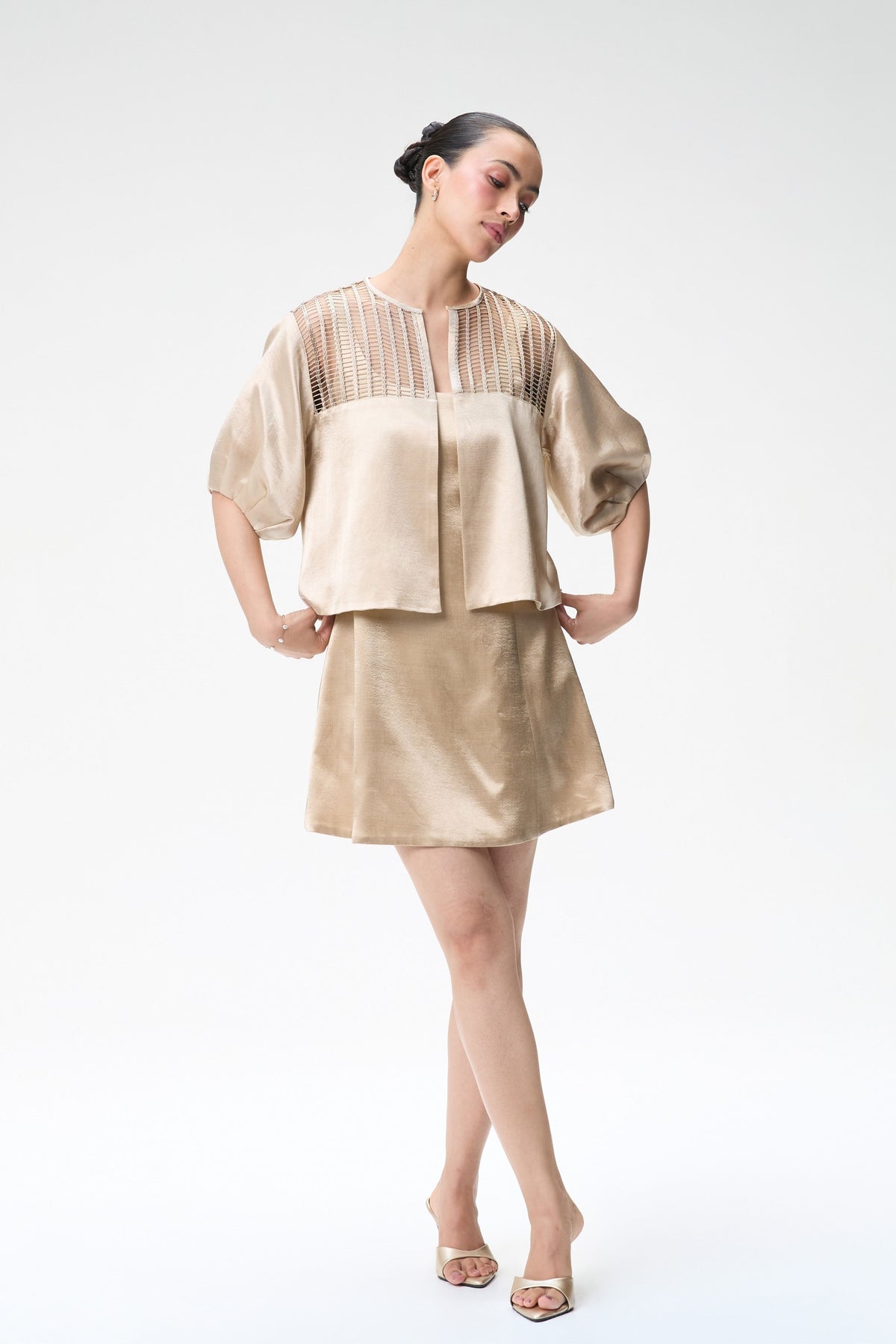 Champagne Bubble Sleeve Crop Jacket