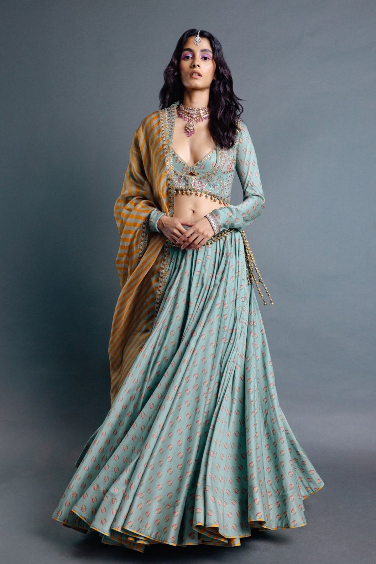 Sage Green Koti Lehenga Set