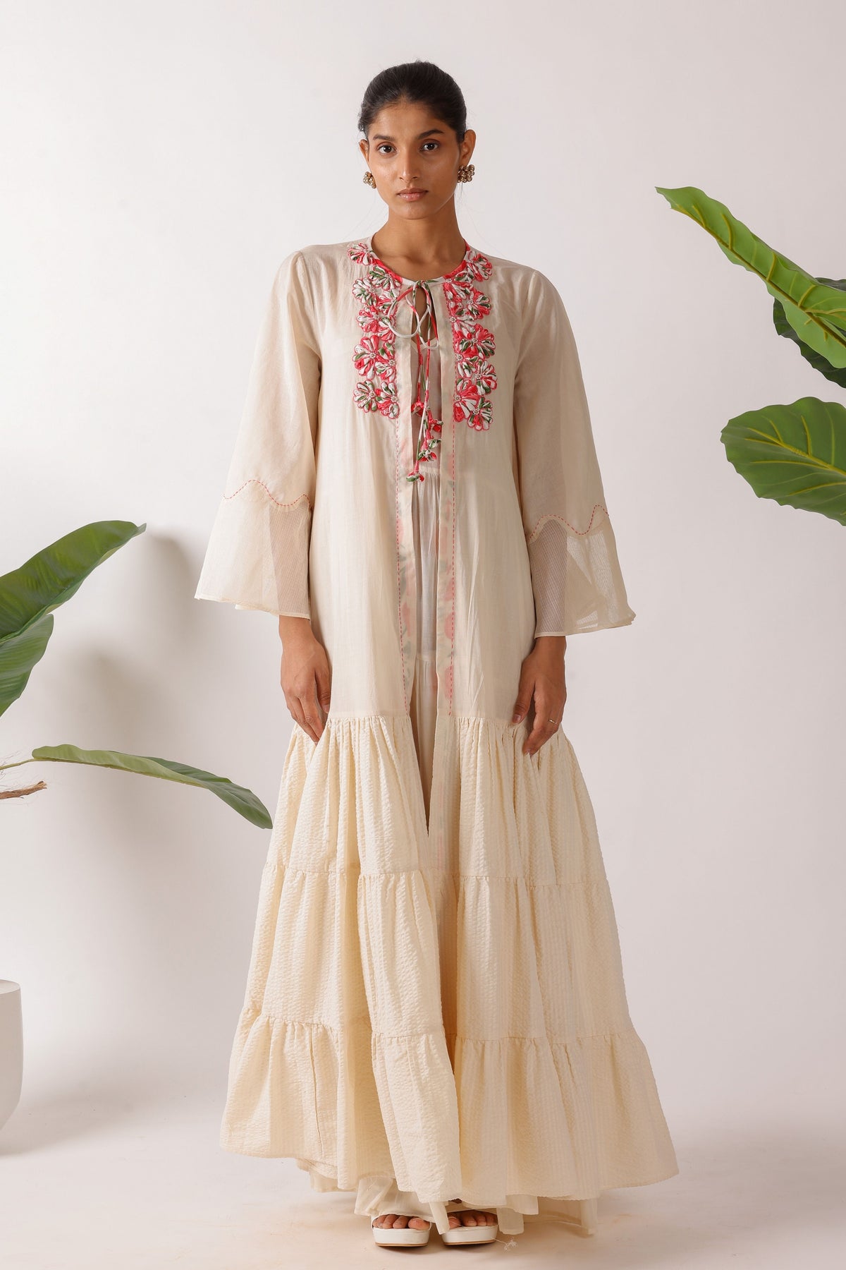 Pomegranate Print Ribbon Embroidery Dress