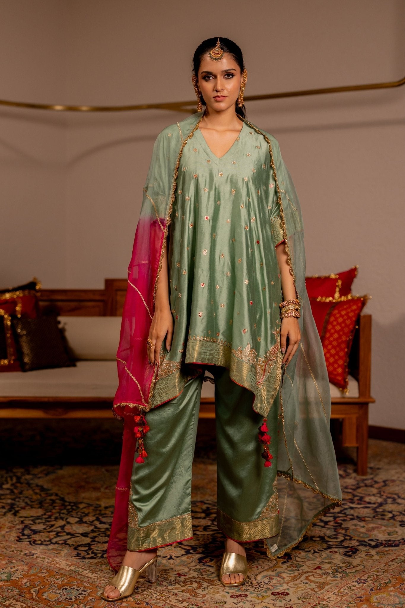Kark Sage Kaftan Set - Pooja & Keyur - Elahe