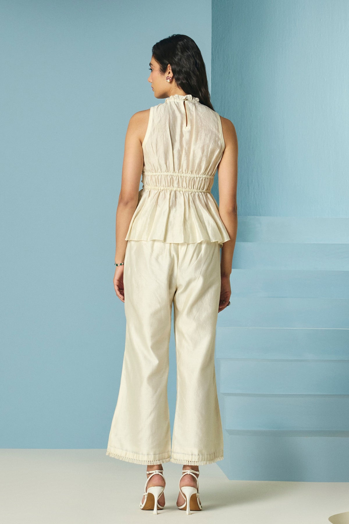 Ivory Checkered Applique Pants