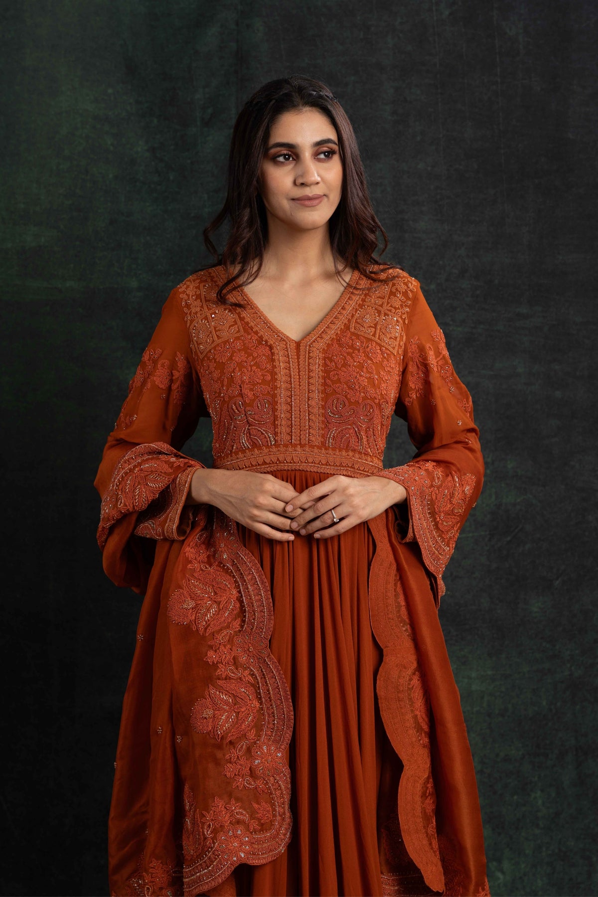 Orange Anarkali Set