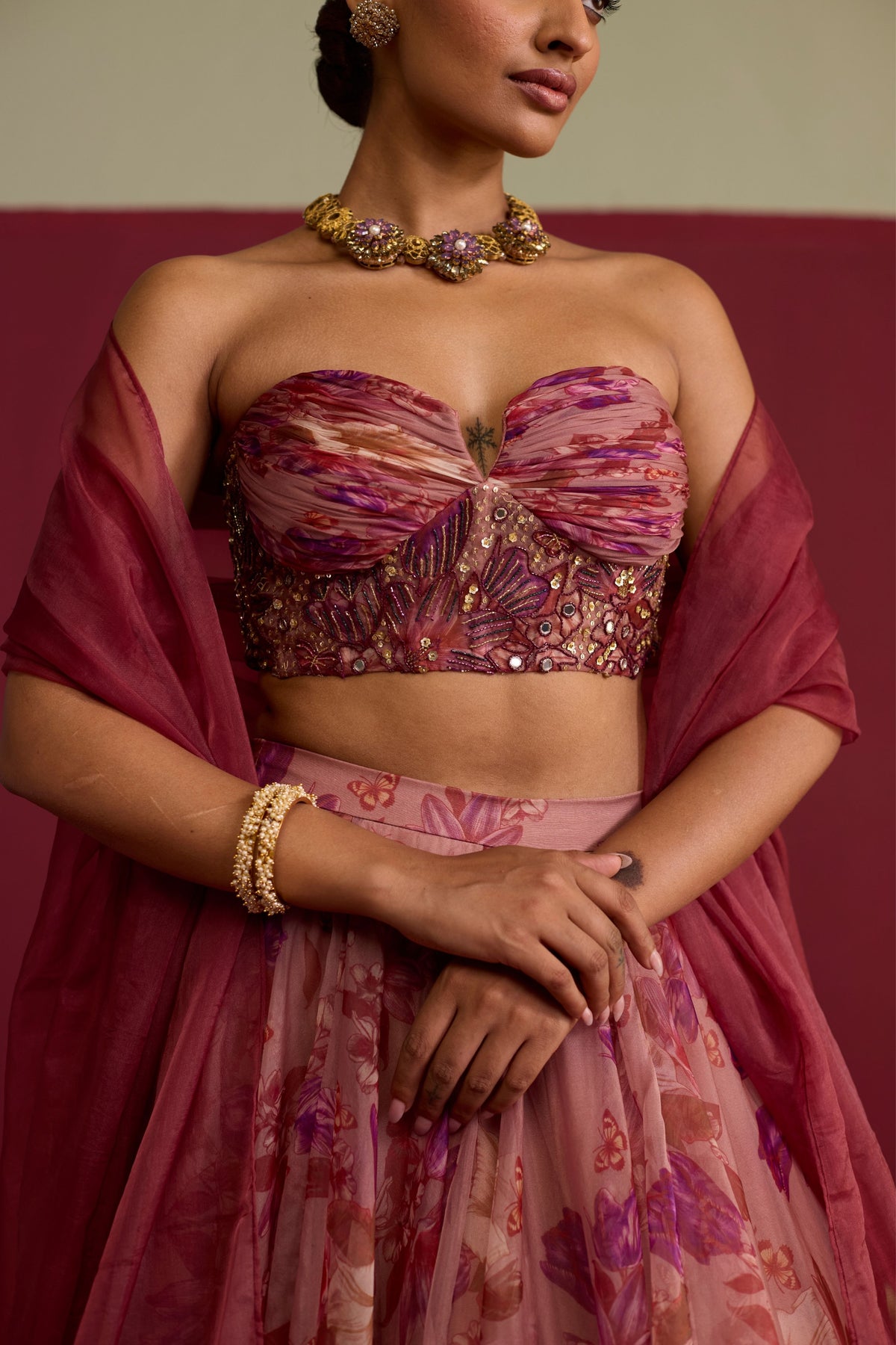 Pink Floral Lehenga Set