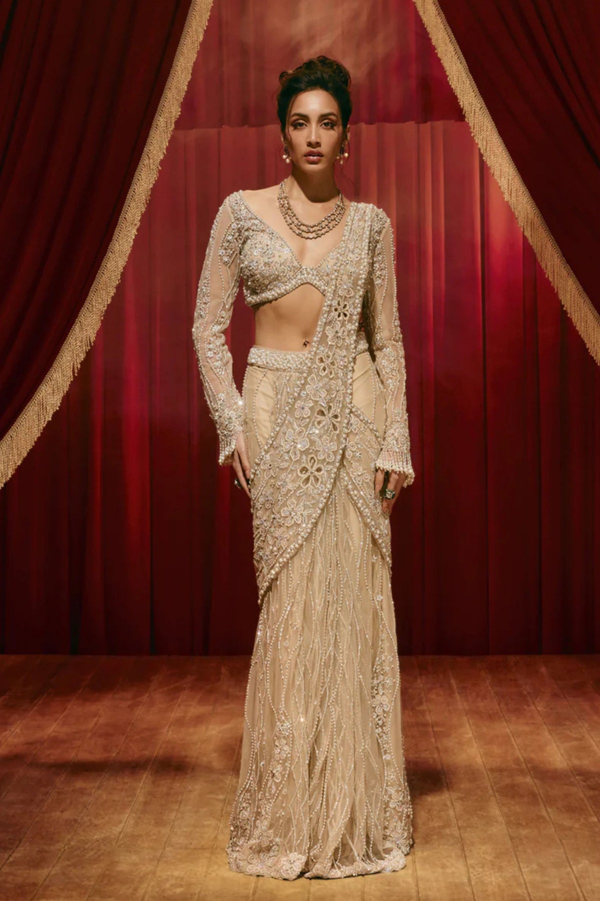 Natalia Ivory Draped Saree Set