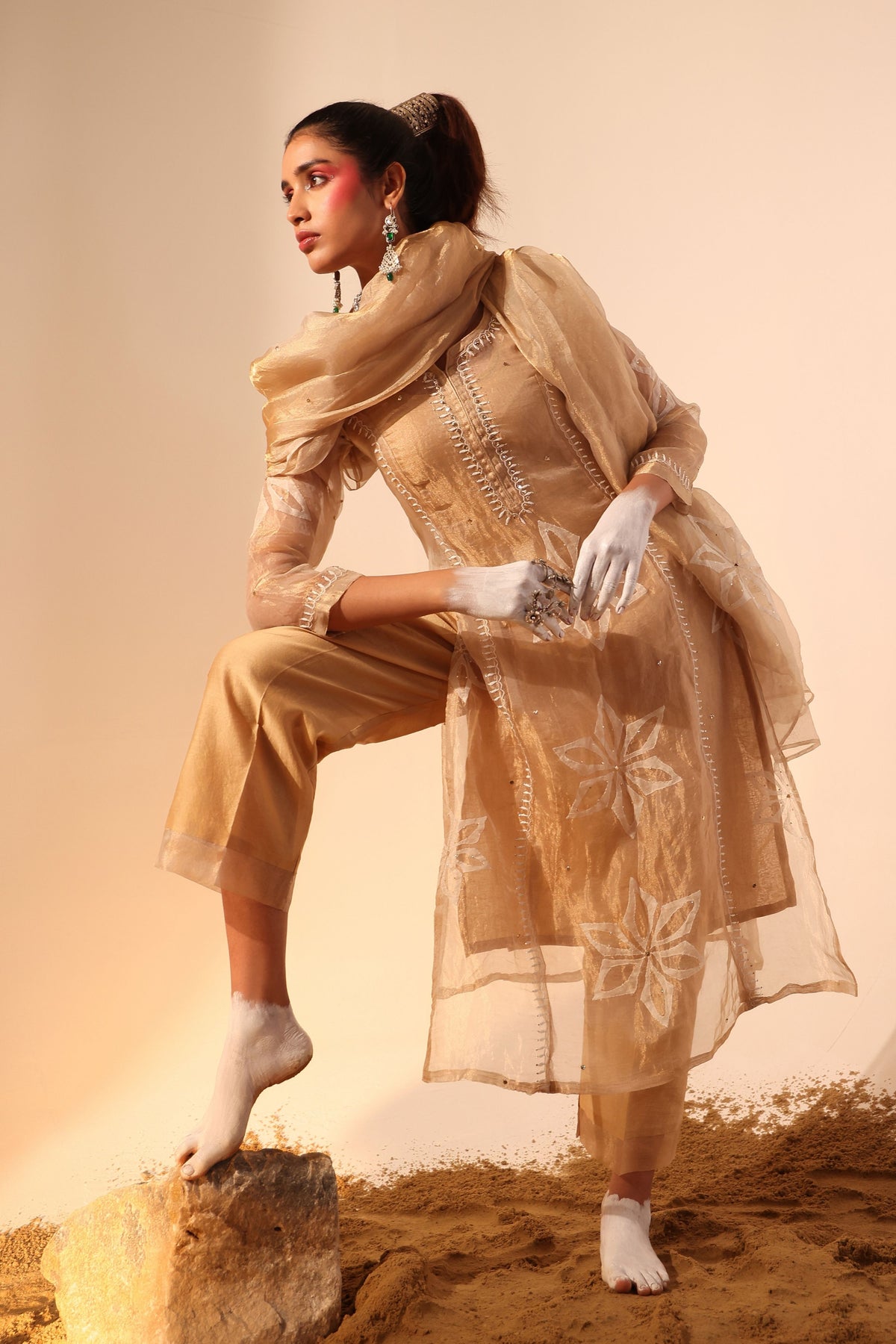 Gold Tissue Straight Suit Set