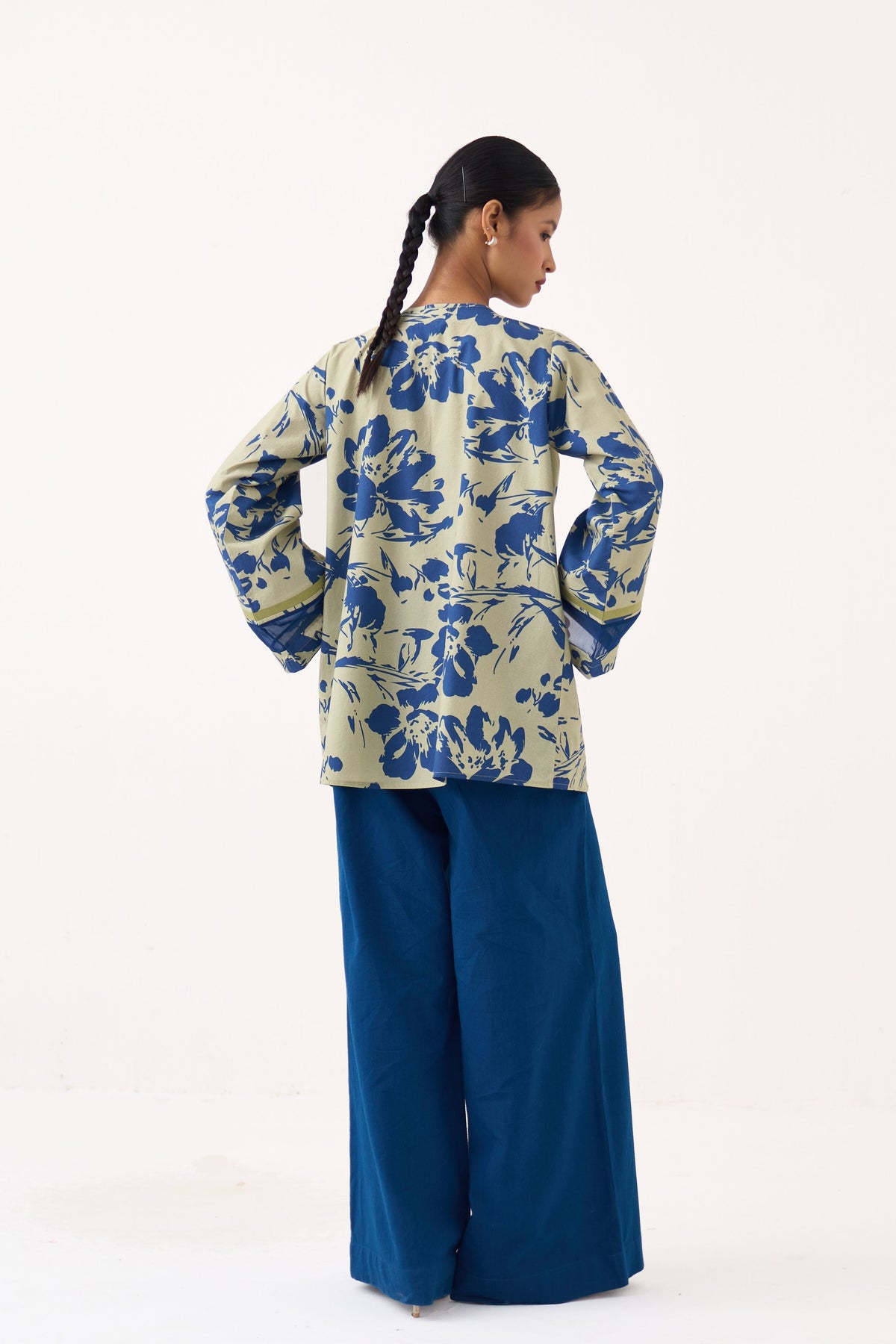 Wide Sleeve Gathered Neck Top