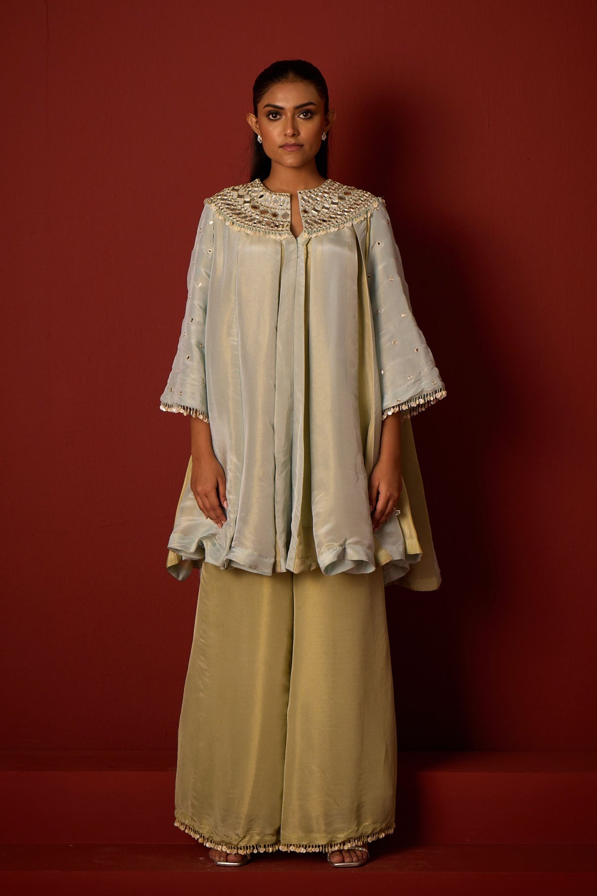 Tissue Mirror Work Panelled Tunic Set