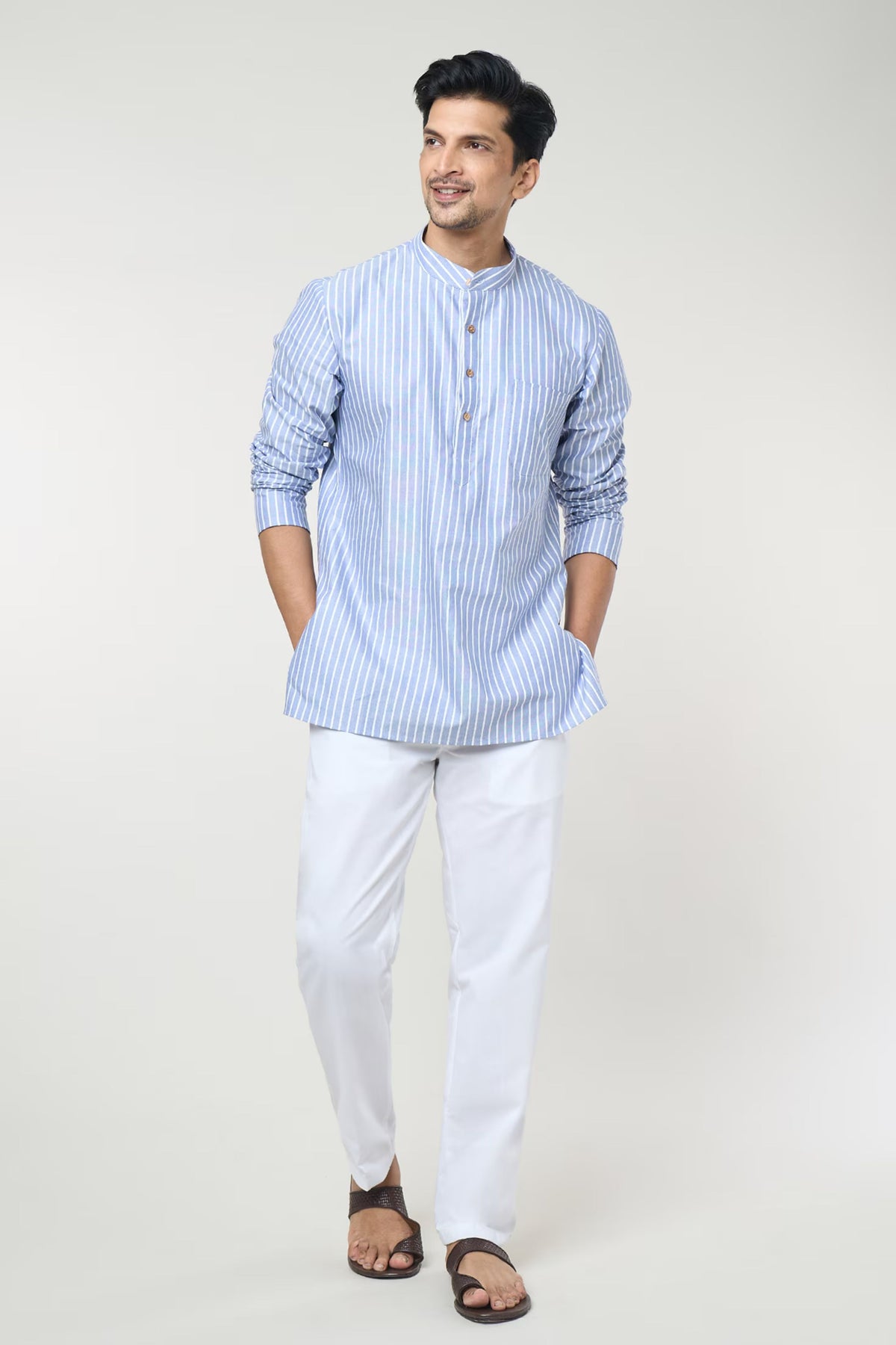 RNG Safawala Menswear - Blue Striped Printed Shirt Set - Elahe