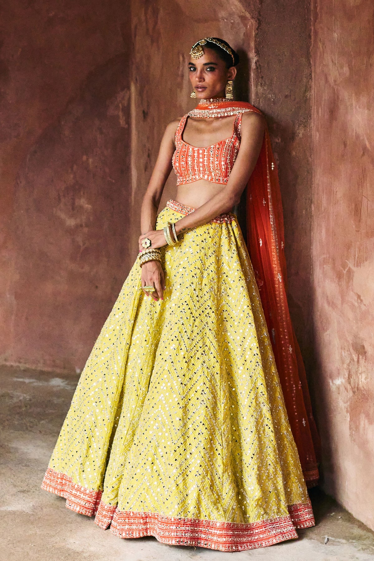 Yellow Raw Silk Lehenga Set
