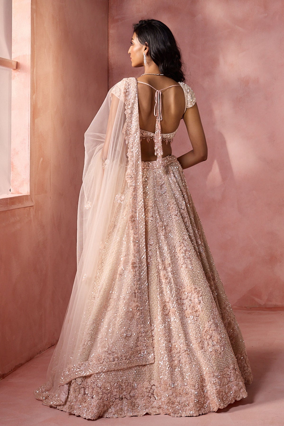 Blush Pink Net Lehenga Set