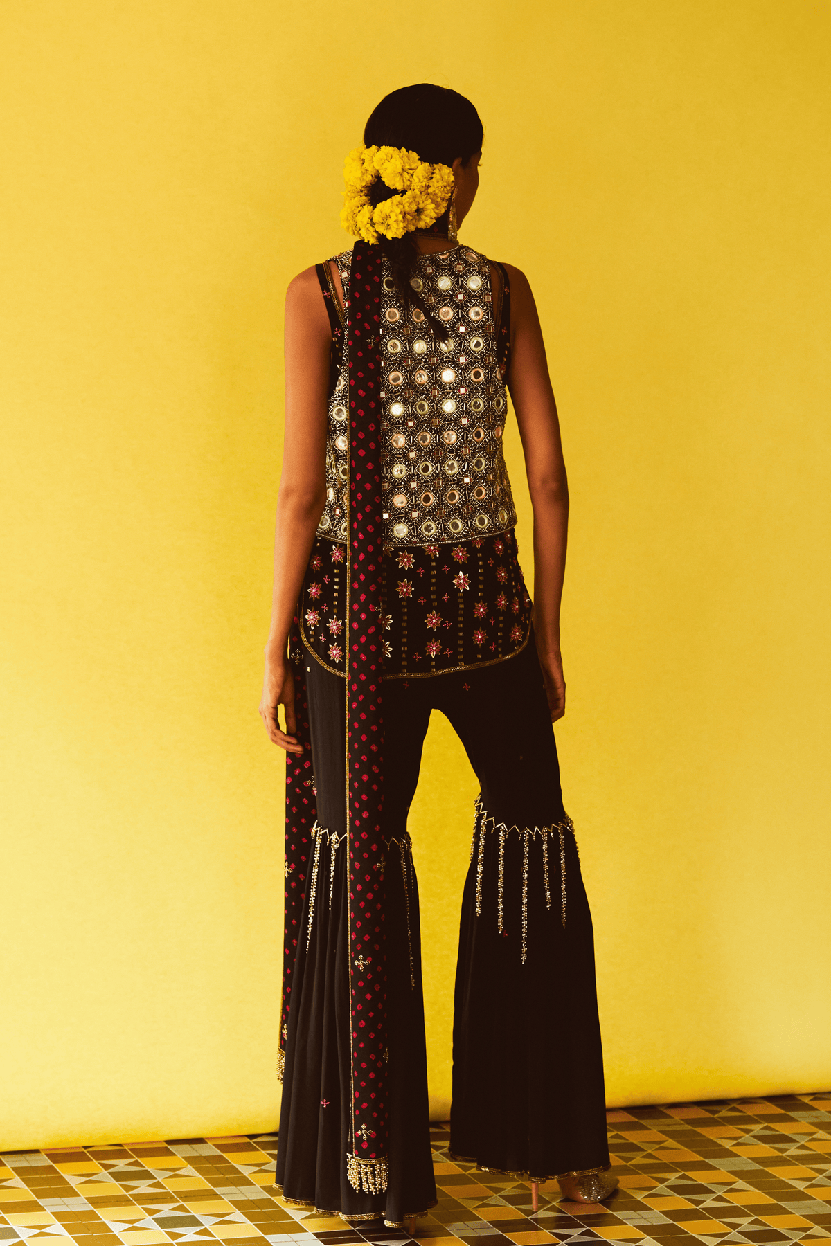 Black Embroidered Gharara Set