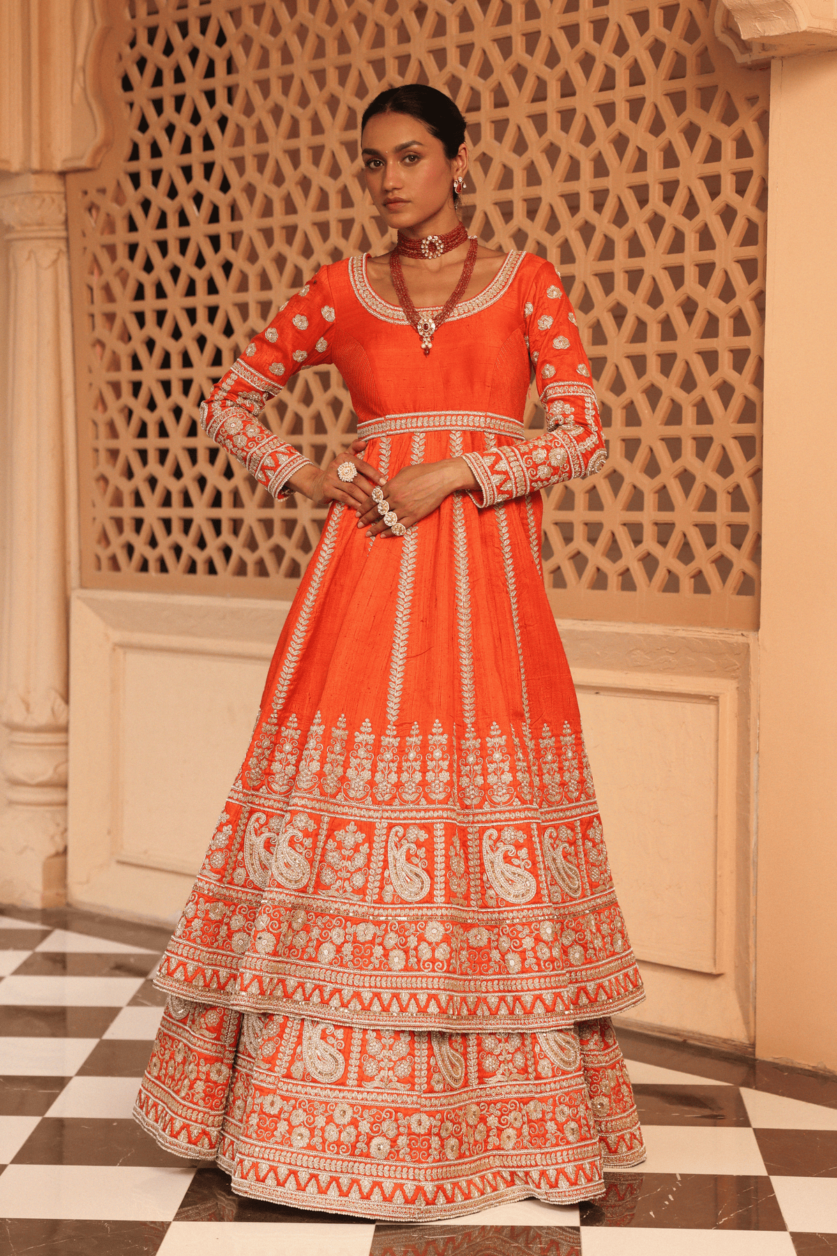Mariyah Orange Anarkali With Lehenga Set