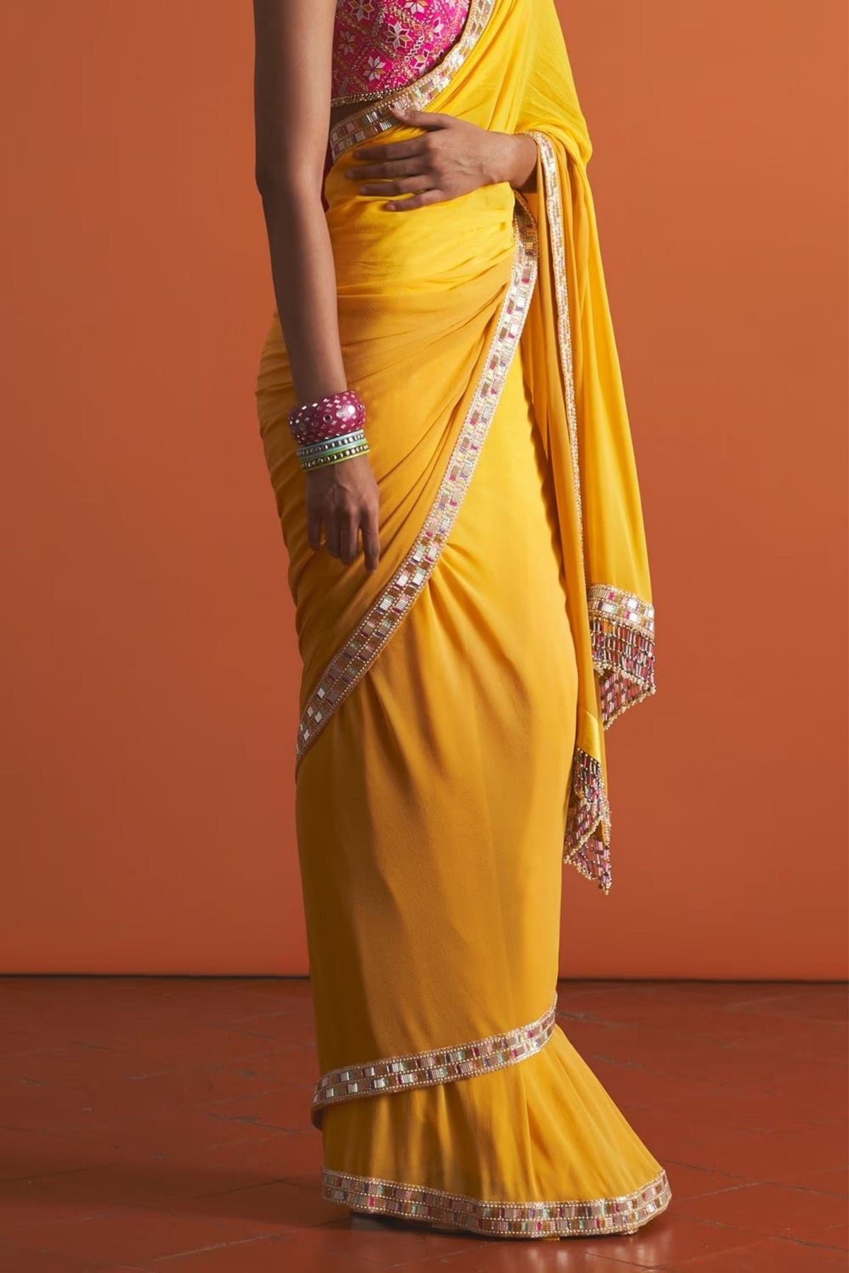 Marigold Waistcoat Saree Set