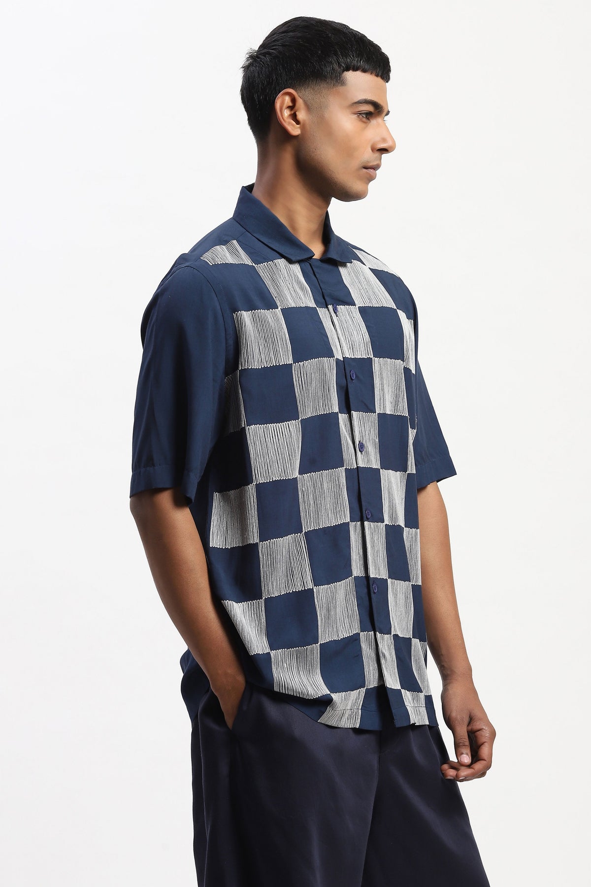 Navy Crewel Embroidered Shirt
