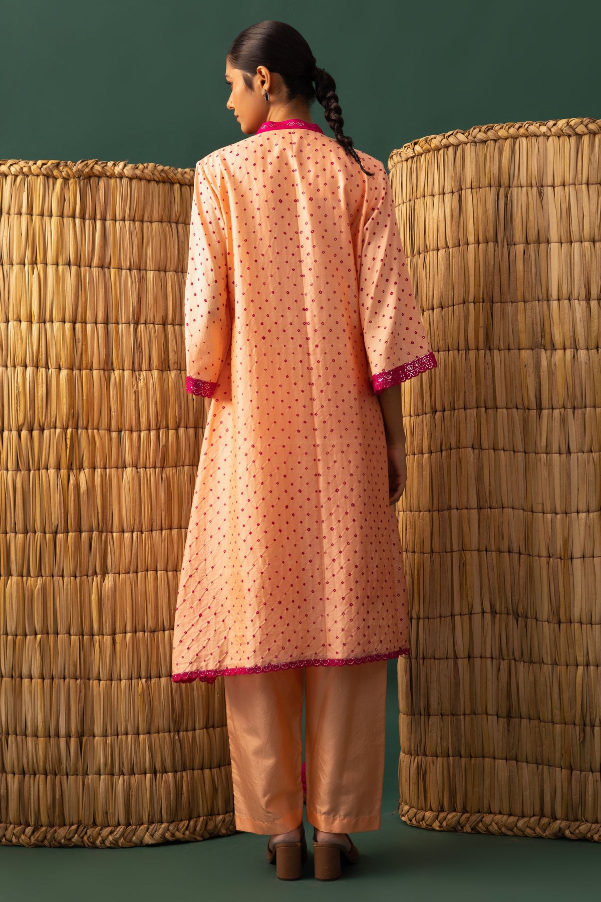 Peach Bandhani Kurta Set