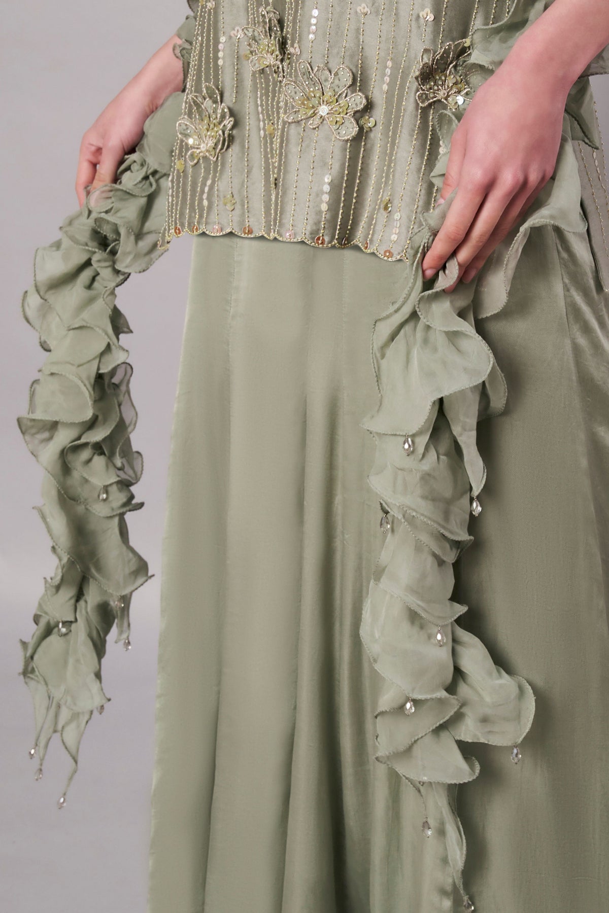 Florale Halter Moss Green Suit Set