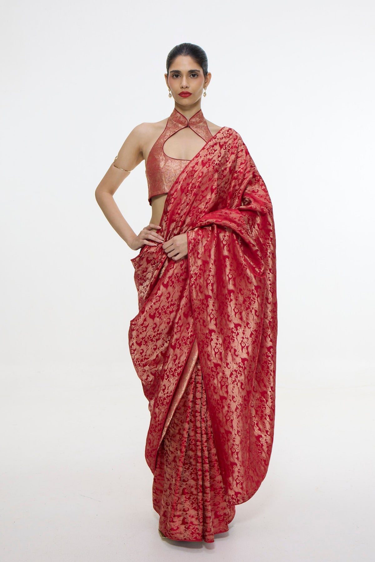Crimson Red Silk Tissue Saree