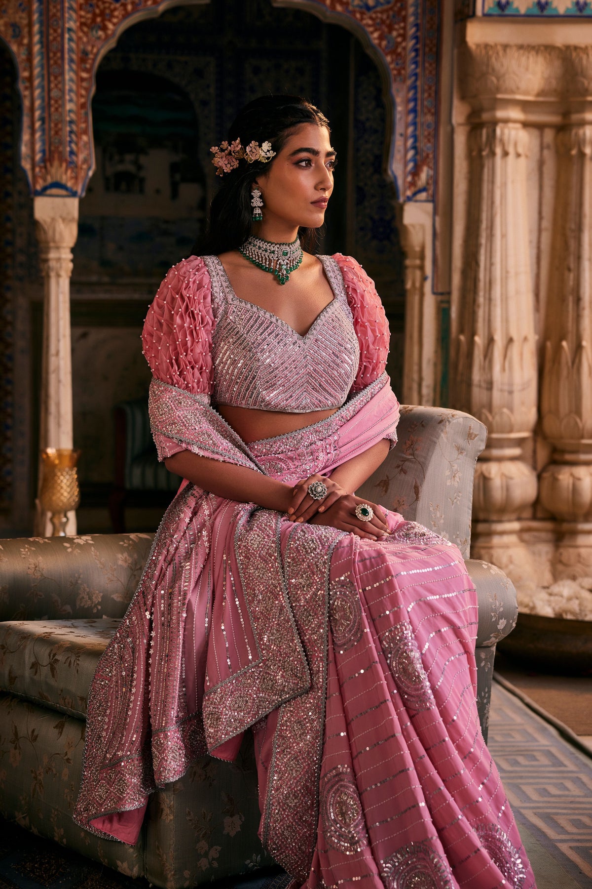 Pink Phillauri Saree Set