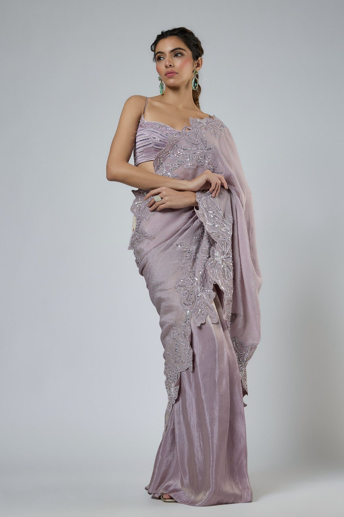 Lilac Ombre Draped Saree Set