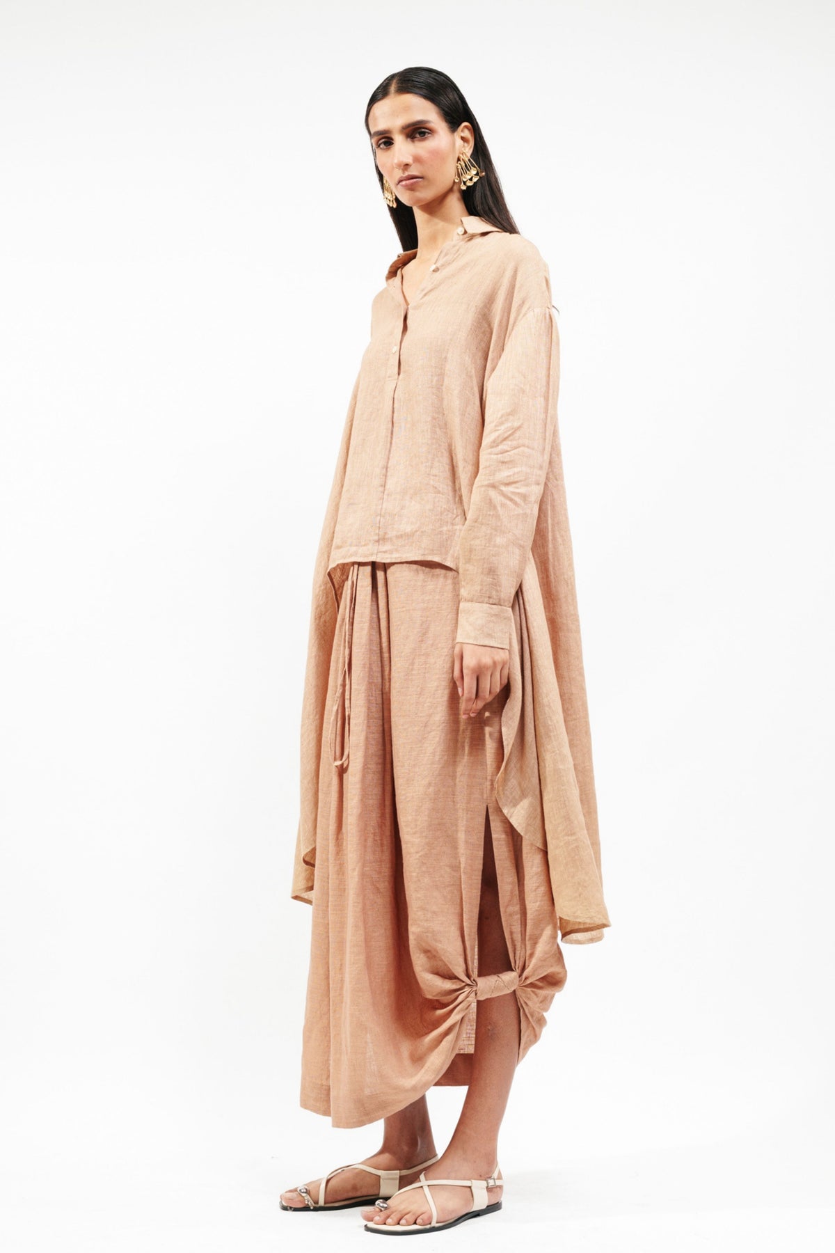 Nude Draped Dhoti Skirt