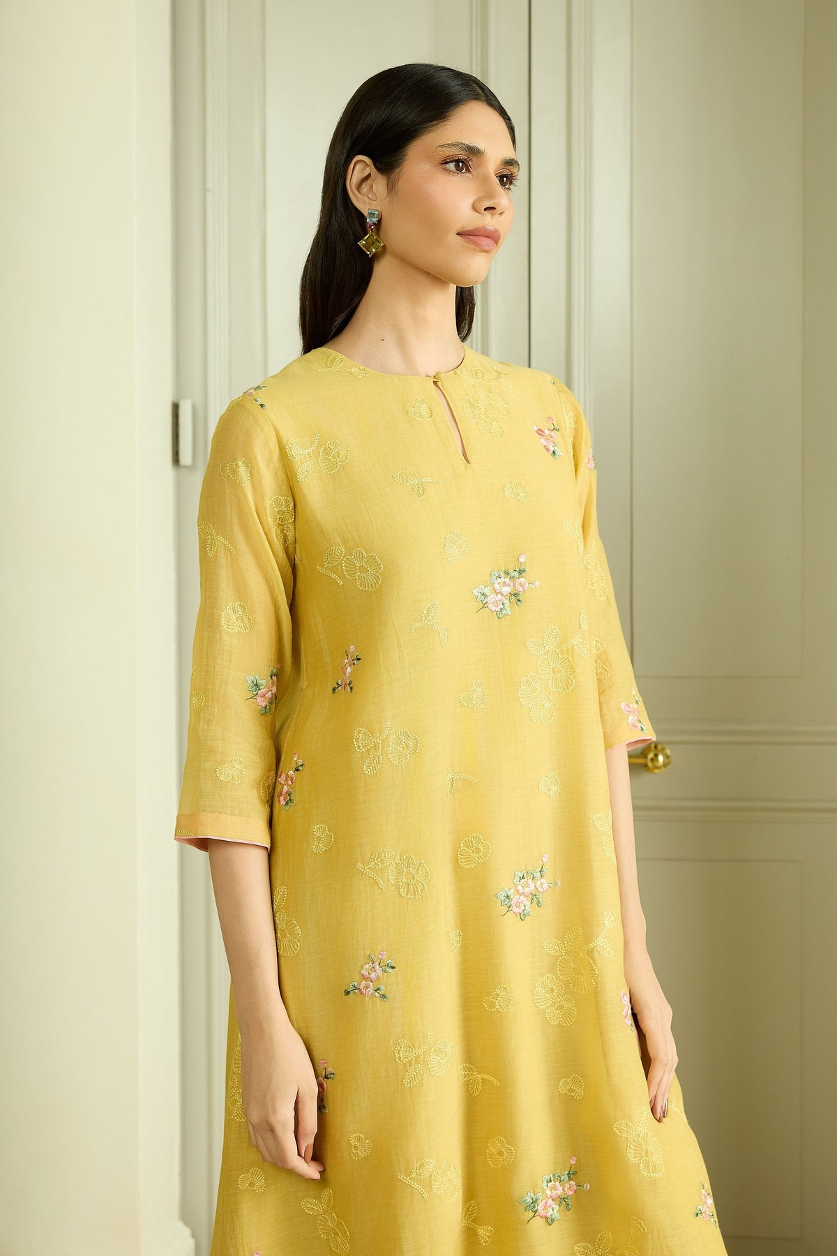 Lemon Thread Embroidered Tunic Set