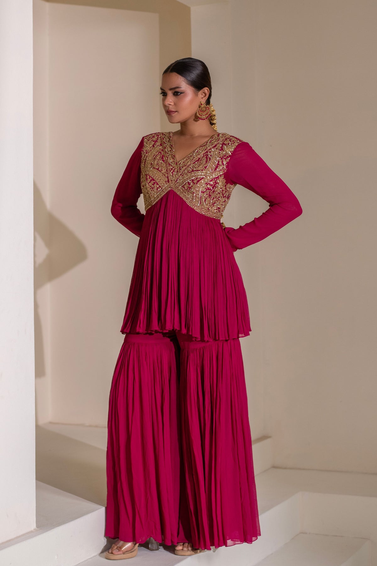 Magenta Pink  Embellished Sharara Set