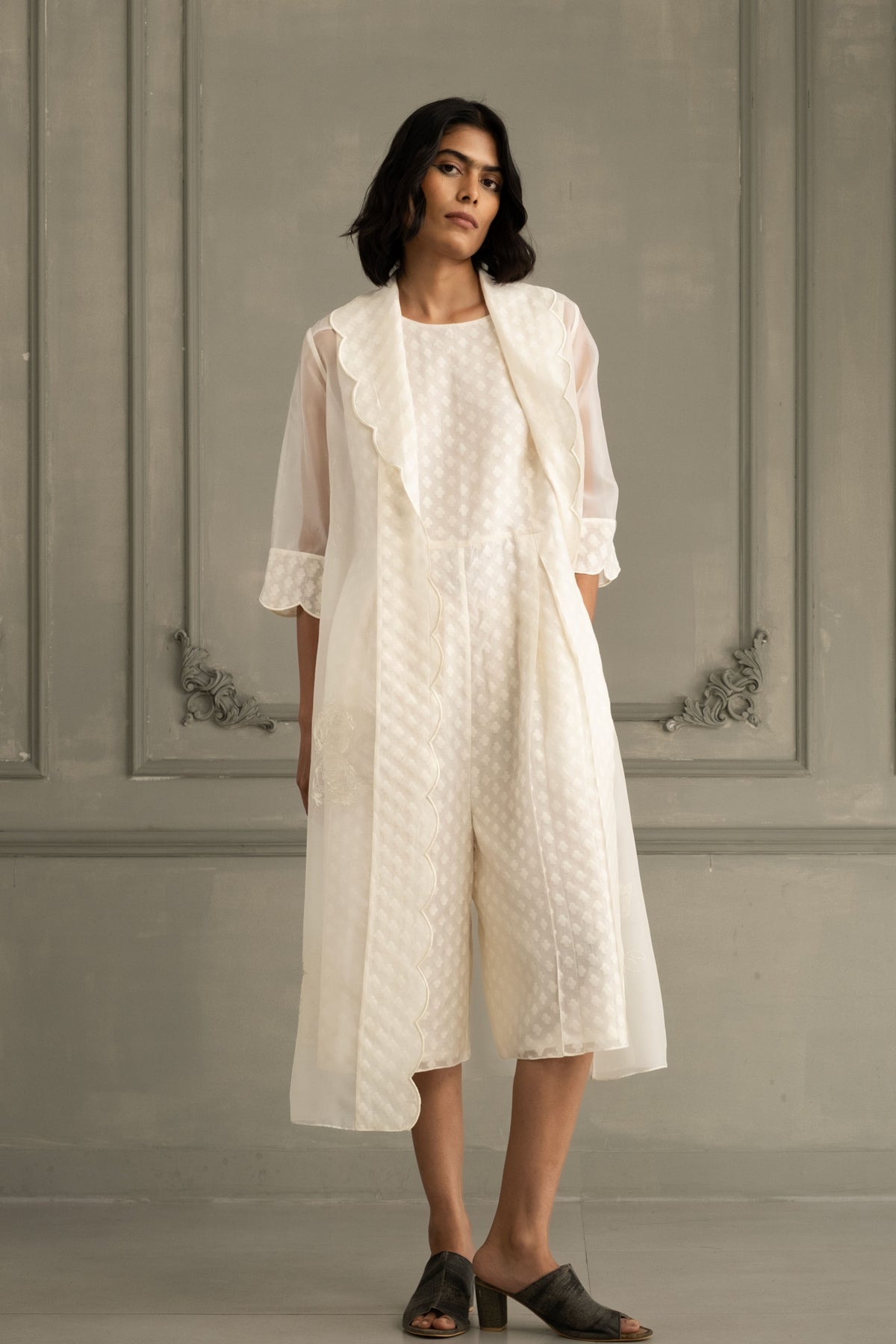 Ivory Scalloped Jumpsuit Set