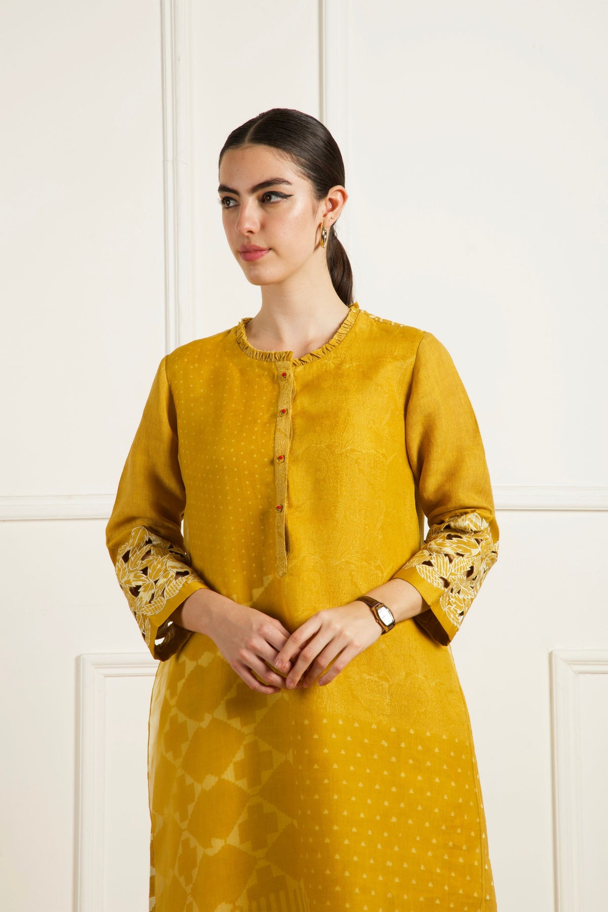 Ochre Discharge Print Kurta Set