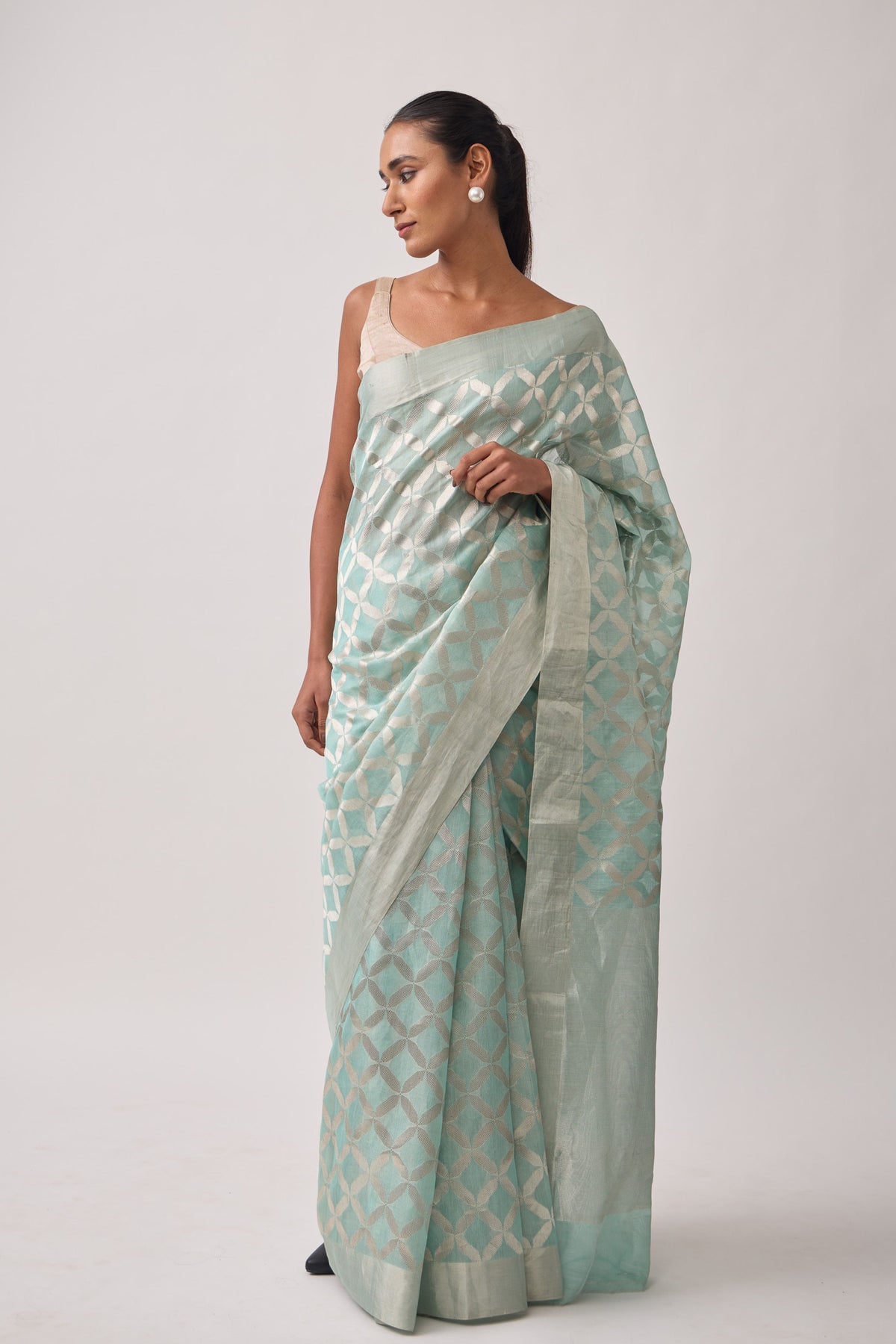 Sky Blue Chanderi Tissue Saree