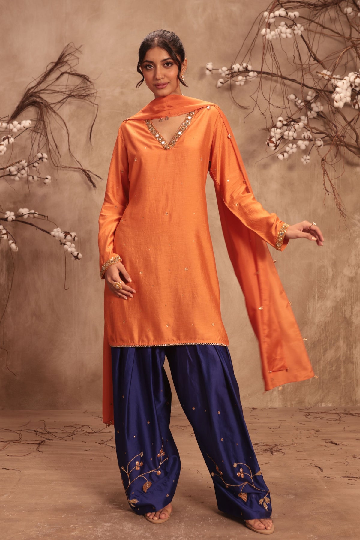Orange Jaal Kurta Set